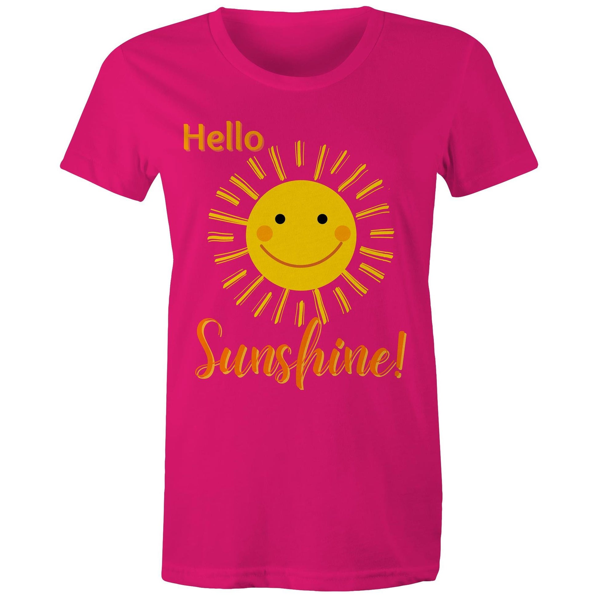 "Hello Sunshine!" Women's Cotton T-shirt - Gift Positive Happy Vibe Clothing - Da Boss Mango AU - Fuchsia Pink