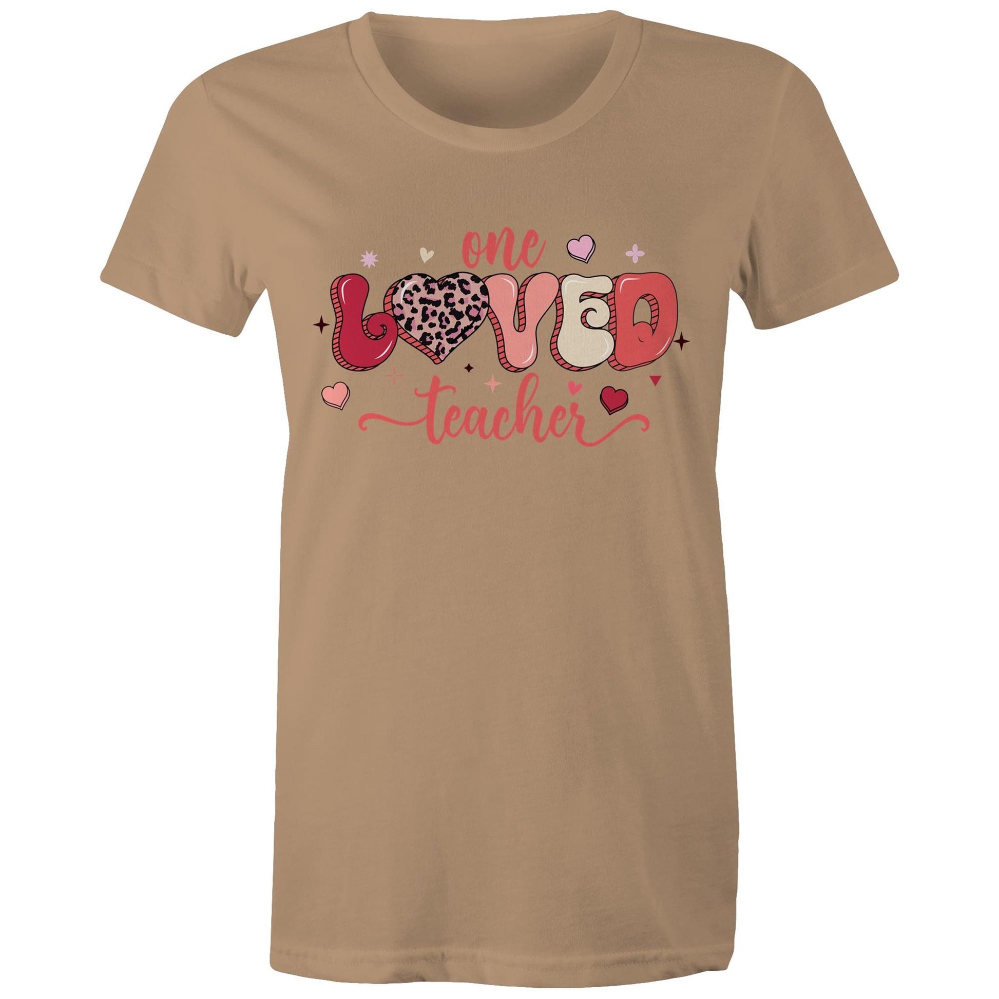 One Loved Teacher - Women's Cotton T-Shirt - Lovely Gift for Teachers - Da Boss Mango AU - Tan Beige