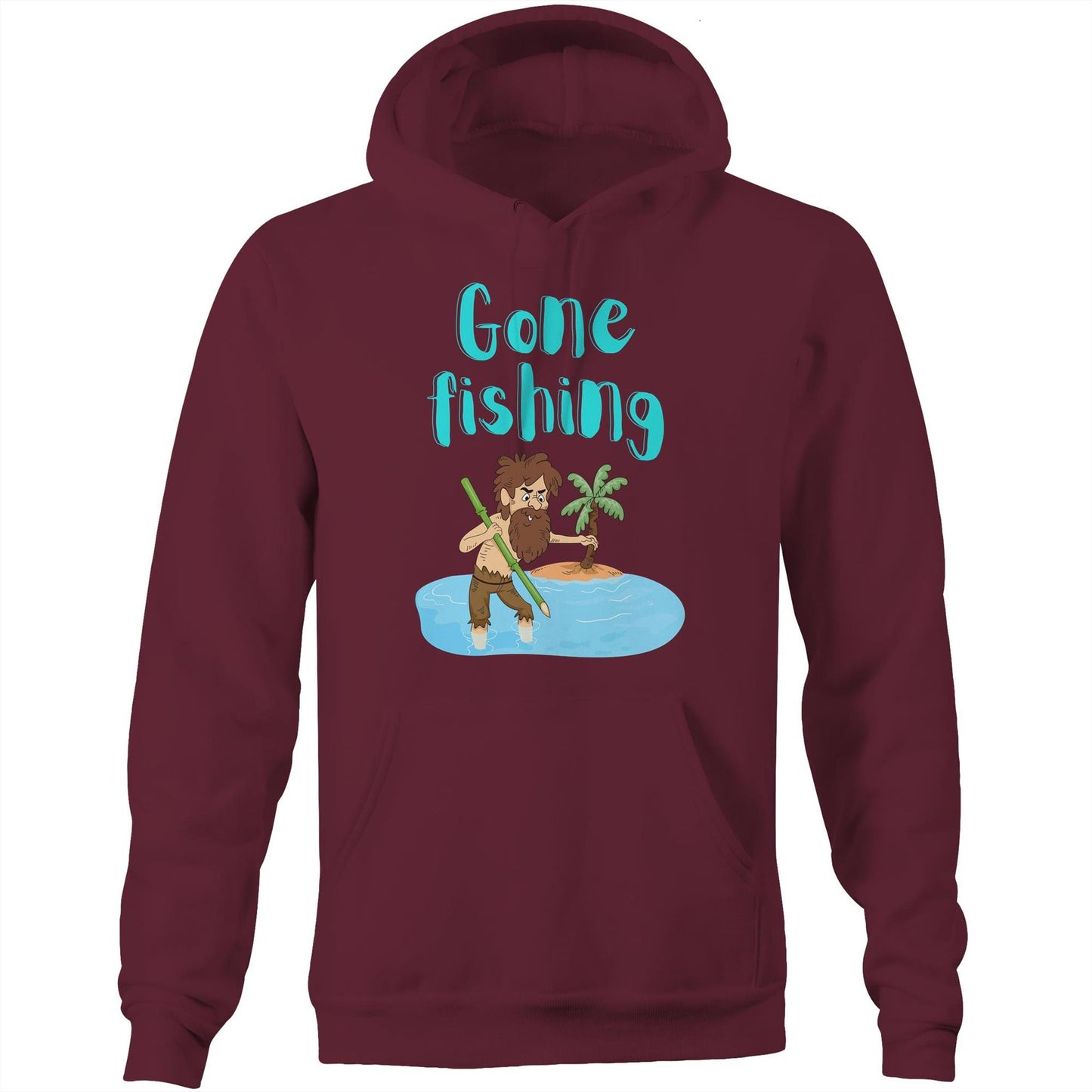 "Gone Fishing" Unisex Pocket Hoodie Sweatshirt - Funny Pullover for Men and Women - Da Boss Mango AU - Burgundy Maroon