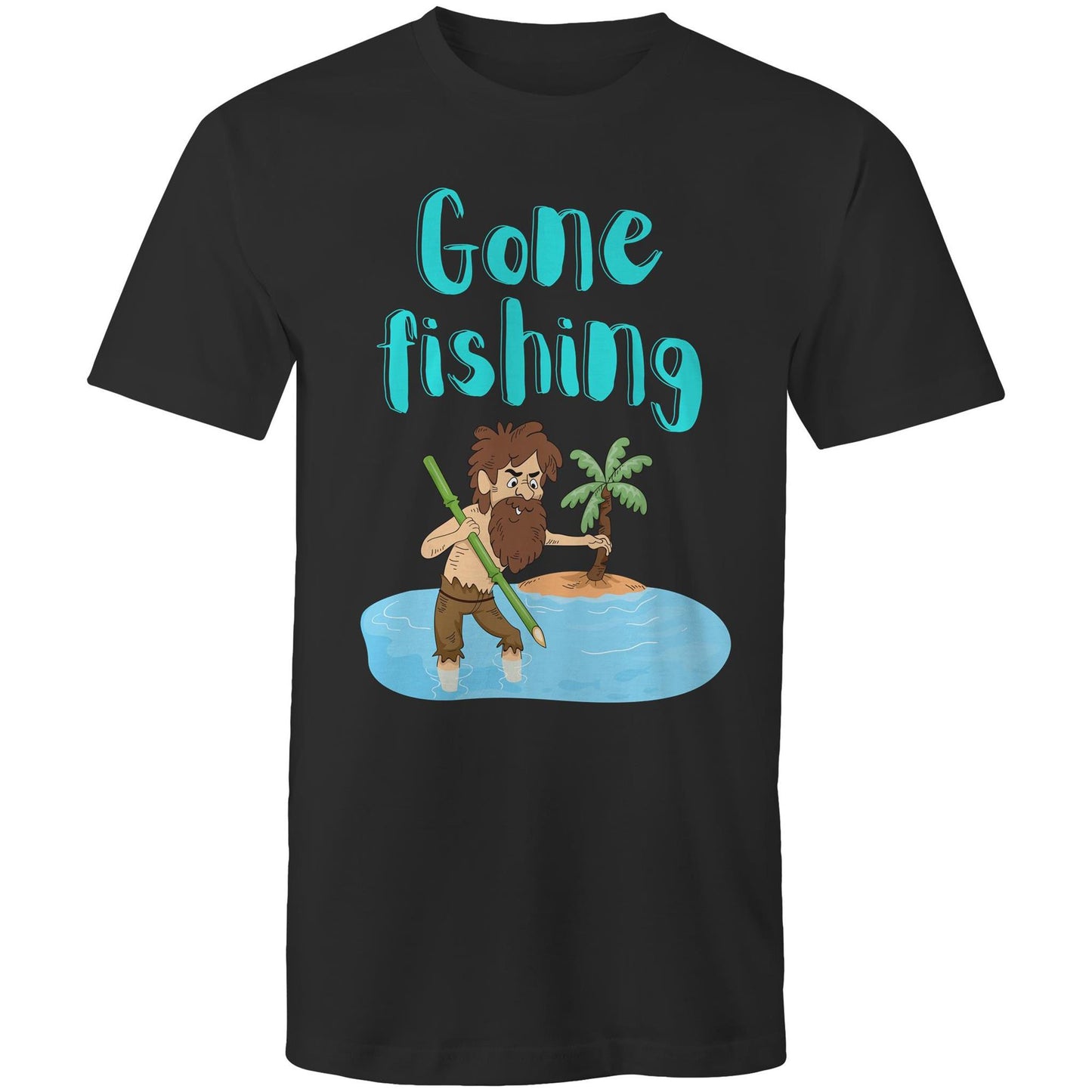 Gone Fishing Men's Cotton T-Shirt - Plus Size S, M, L, XL, 2XL, 3XL, 4XL, 5XL - Da Boss Mango AU - Black