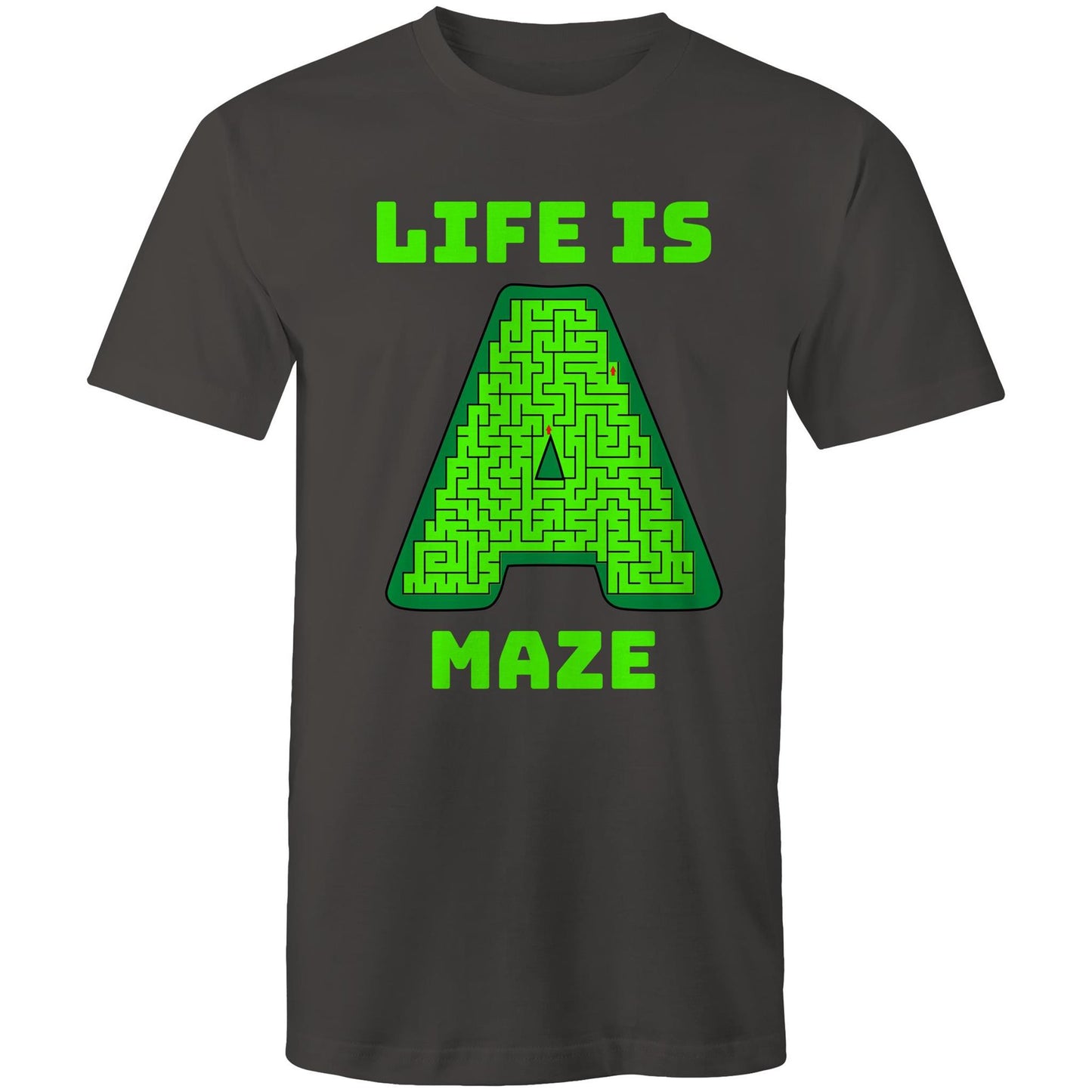 Life is A Maze Men's Playful Funny Cotton T-Shirt - Plus Size S, M, L, XL, 2XL, 3XL, 4XL, 5XL - Da Boss Mango AU - Charcoal