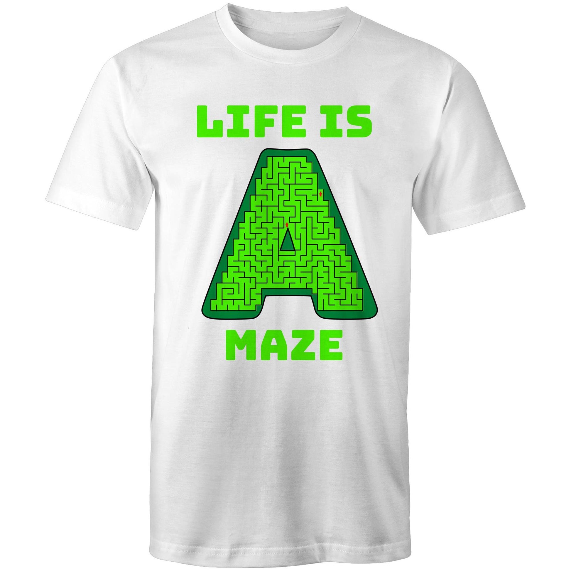 Life is A Maze Men's Playful Funny Cotton T-Shirt - Plus Size S, M, L, XL, 2XL, 3XL, 4XL, 5XL - Da Boss Mango AU - White