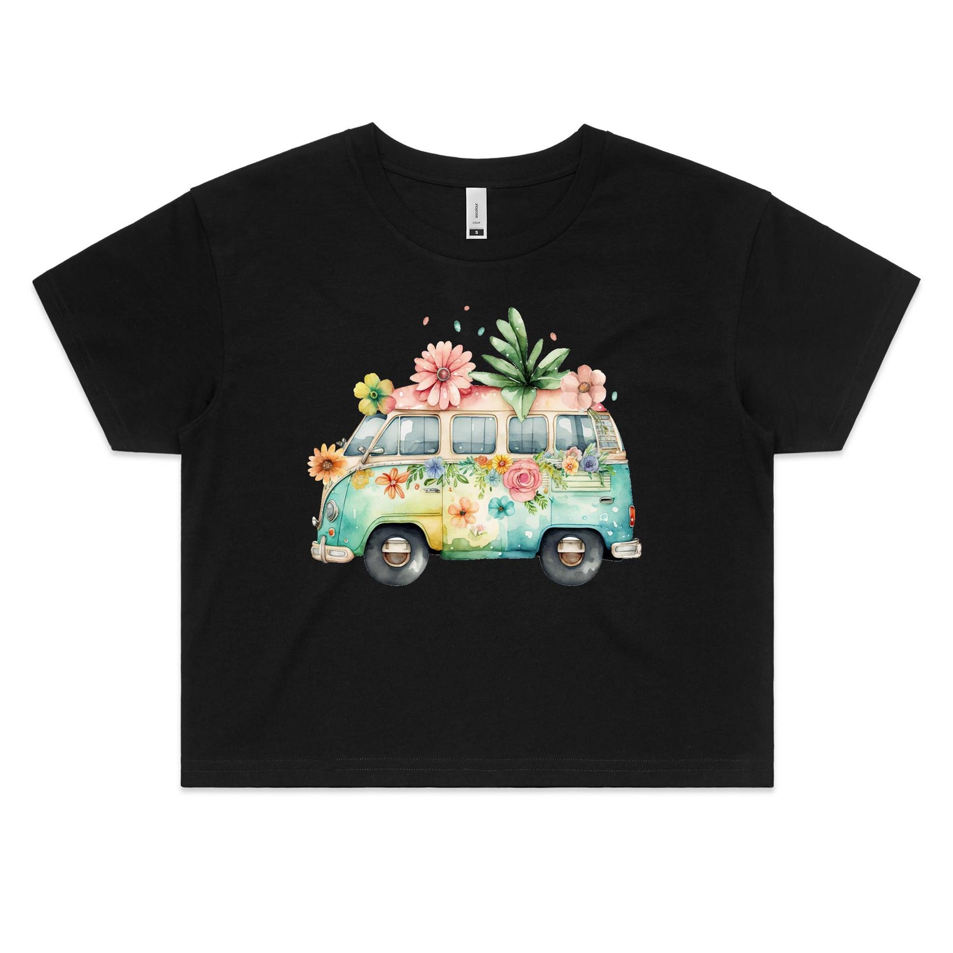 Happy Retro Camping Car Women's Crop Tee - Da Boss Mango AU - 64.5.1