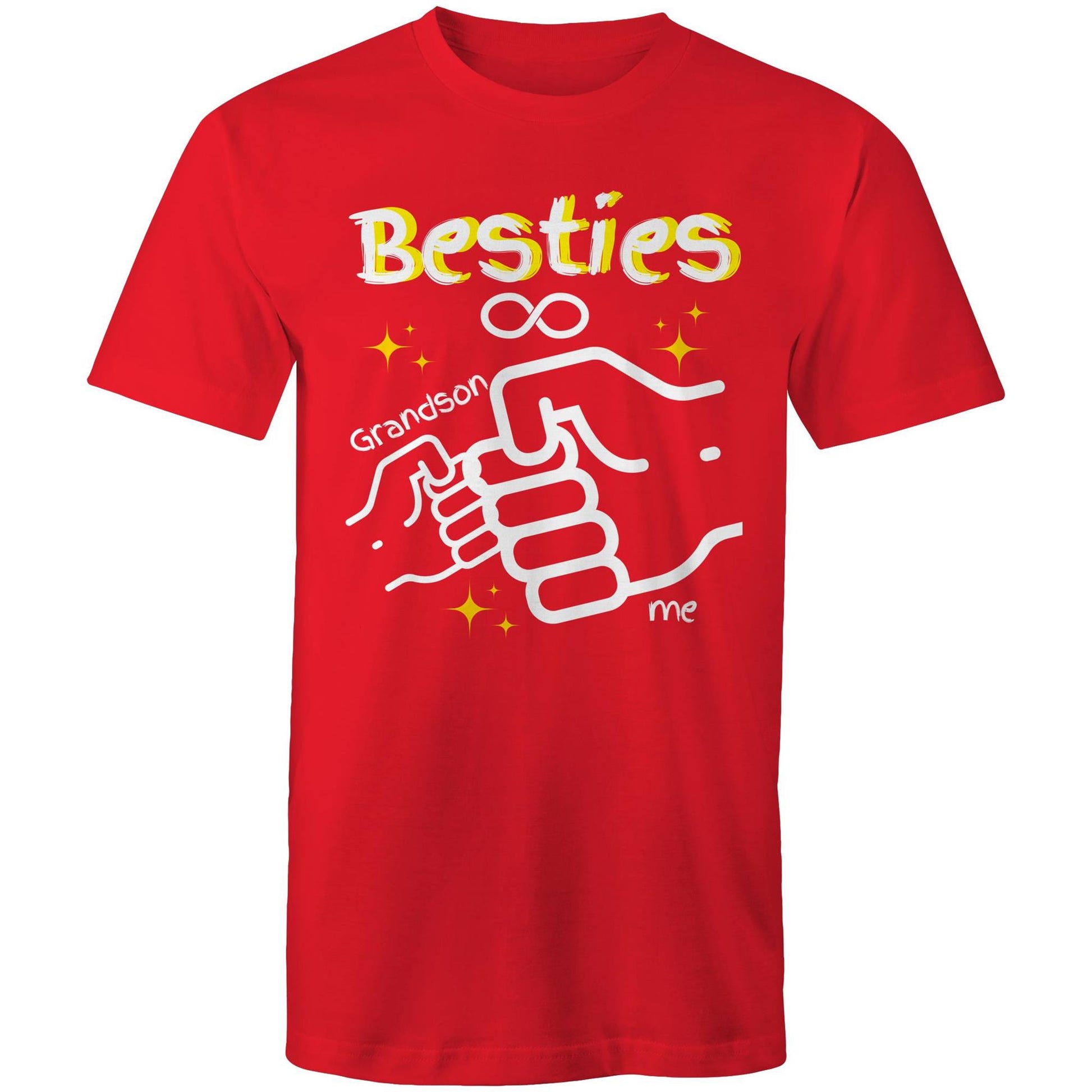 "Besties Me & Grandson" Men's Cotton T-Shirt - Gift for Grandpa Matching Clothing with Grandson - Da Boss Mango AU - Red