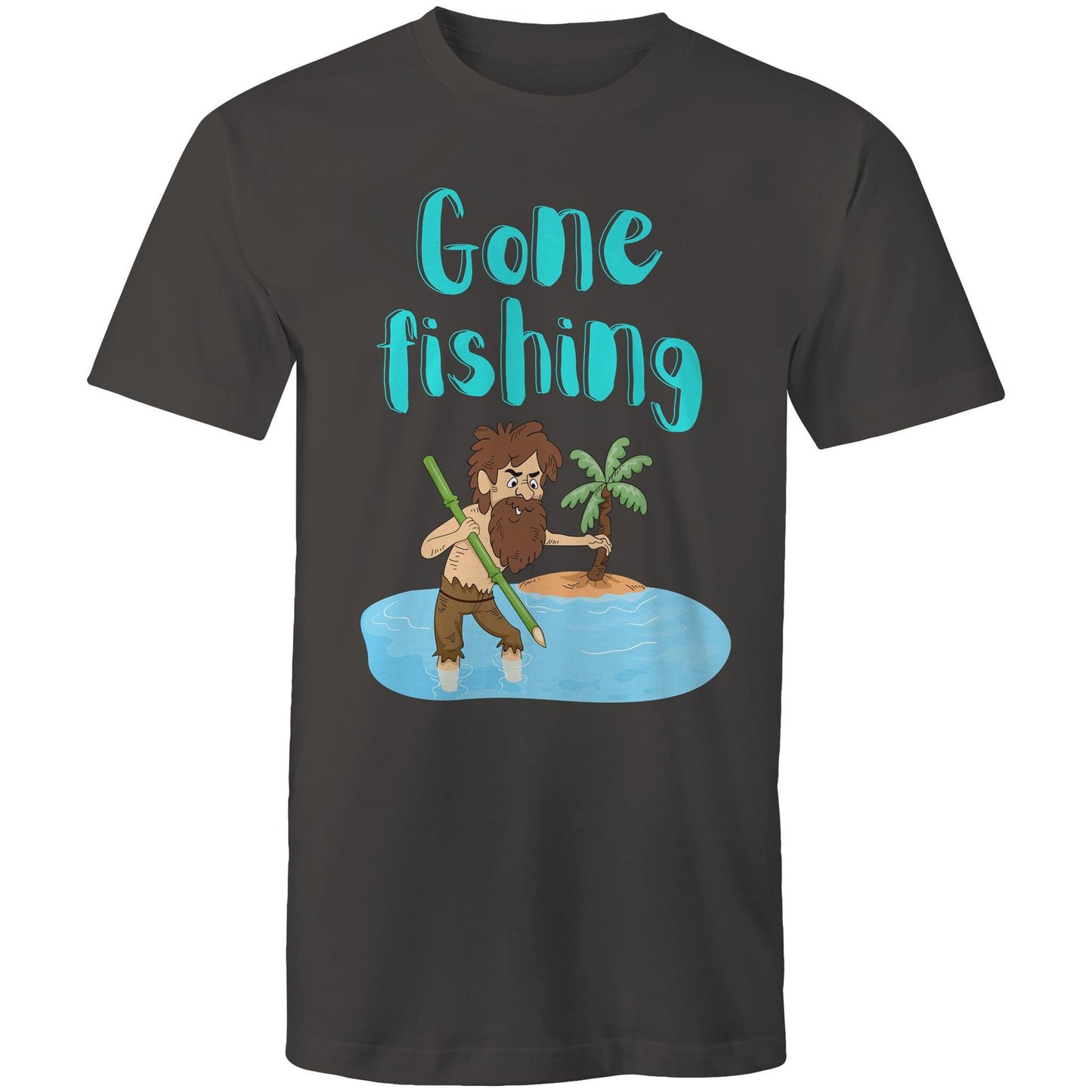 Gone Fishing Men's Cotton T-Shirt - Plus Size S, M, L, XL, 2XL, 3XL, 4XL, 5XL - Da Boss Mango AU - Charcoal