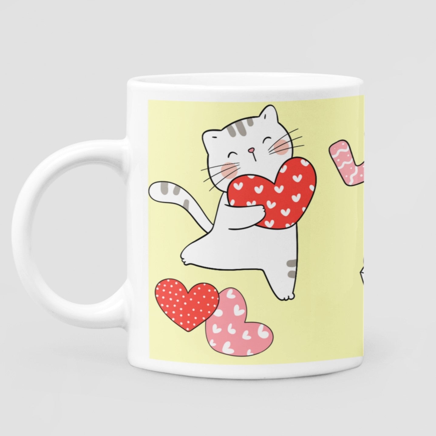 Cute cat couple valentine 11 oz Premium Dishwasher Safe Ceramic Mug - Da Boss Mango AU - Kawaii gift for cat lovers