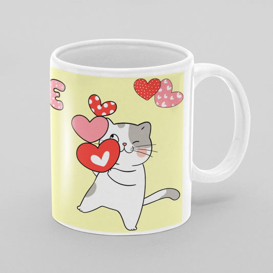 Cute cat couple valentine 11 oz Premium Dishwasher Safe Ceramic Mug - Da Boss Mango AU - Kawaii gift for cat lovers