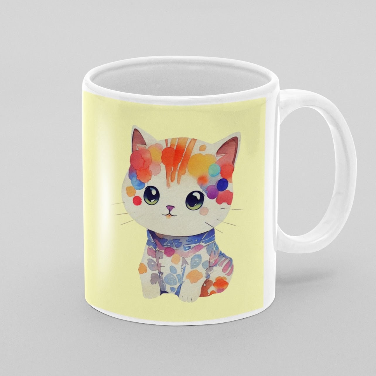 Cute Kitten in Watercolour- Kawaii 11 oz Premium Dishwasher Safe Ceramic Mug for Cat and Kitten lovers - Da Boss Mango AU -