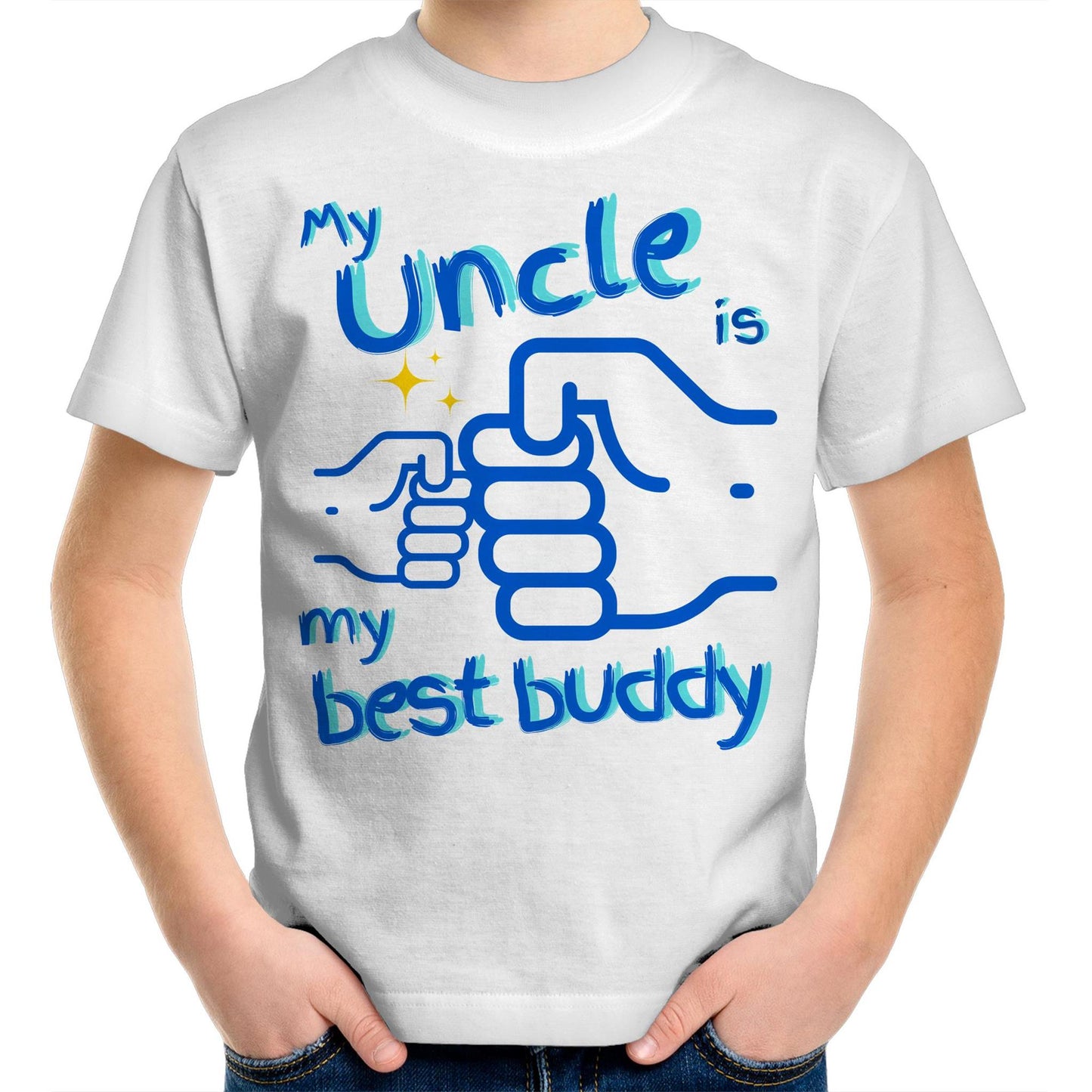 My Uncle is My Best Buddy Kids Youth Crew Cotton T-Shirt - Size 2, 4, 6, 8, 10, 12, 14 - Da Boss Mango AU - White -