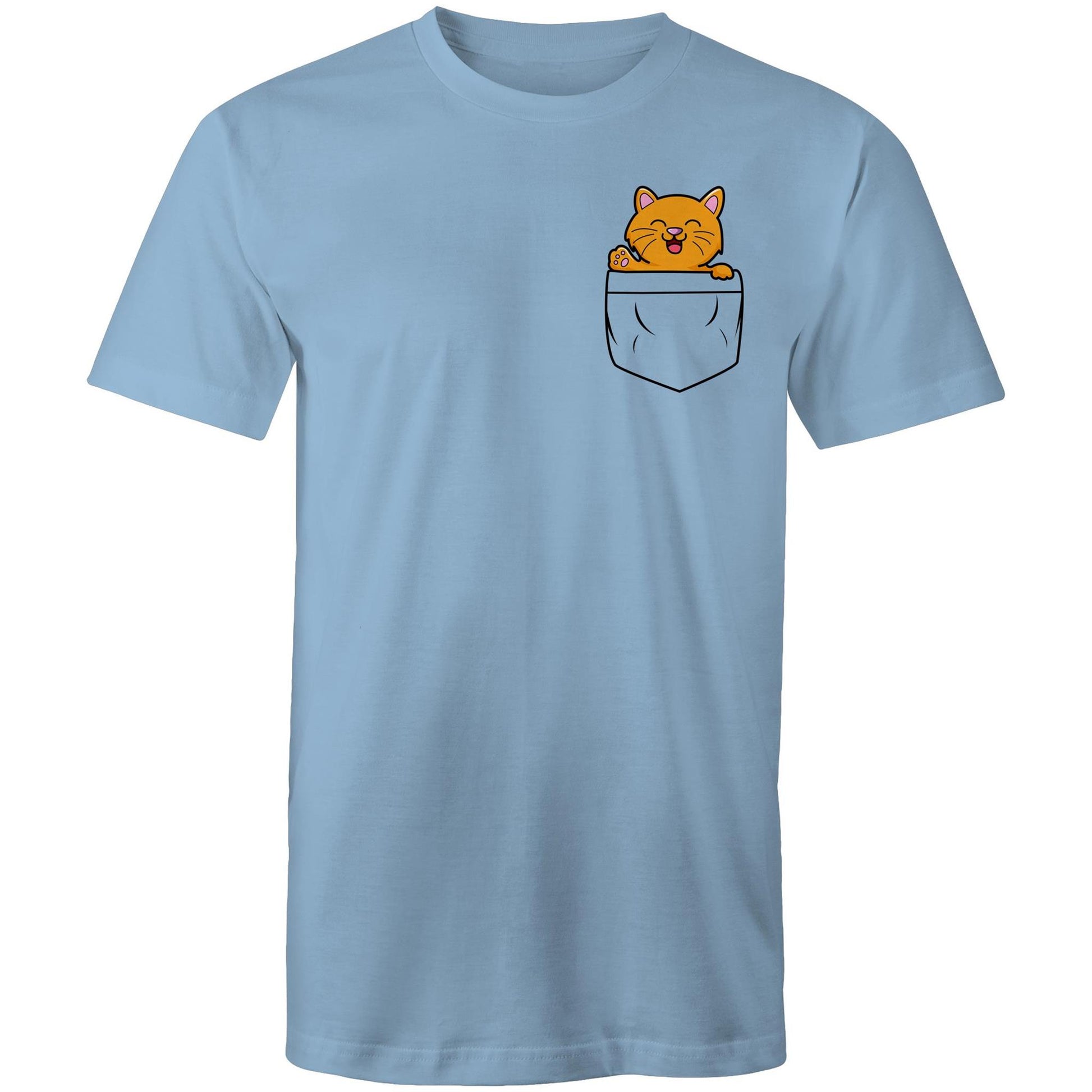 Kitten Mini Mango in a Pocket Men's Cotton T-Shirt - Da Boss Mango AU - Carolina Blue