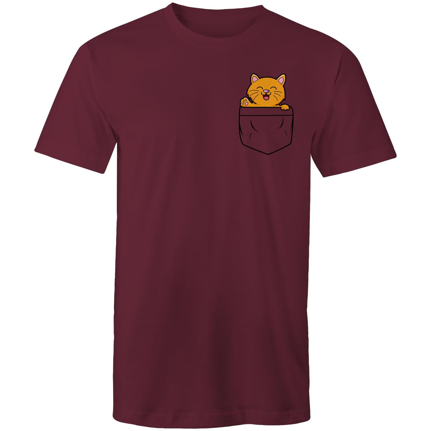 Kitten Mini Mango in a Pocket Men's Cotton T-Shirt - Da Boss Mango AU - Burgundy Maroon