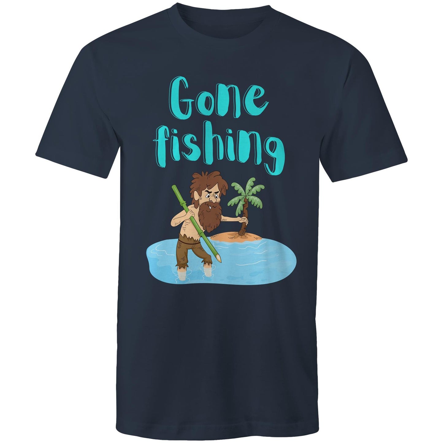 Gone Fishing Men's Cotton T-Shirt - Plus Size S, M, L, XL, 2XL, 3XL, 4XL, 5XL - Da Boss Mango AU - Navy