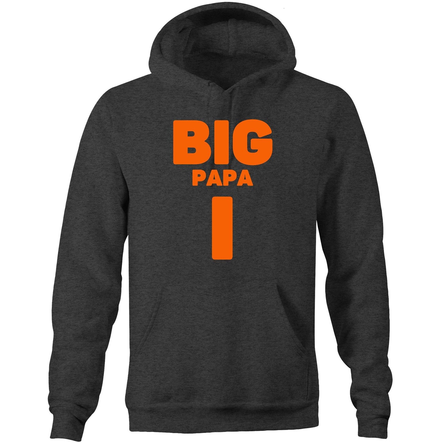 "Big Papa I" Pocket Hoodie Sweatshirt Pullover with Kangaroo Pocket Gift for Dad - Da Boss Mango AU - Asphalt Grey Marle