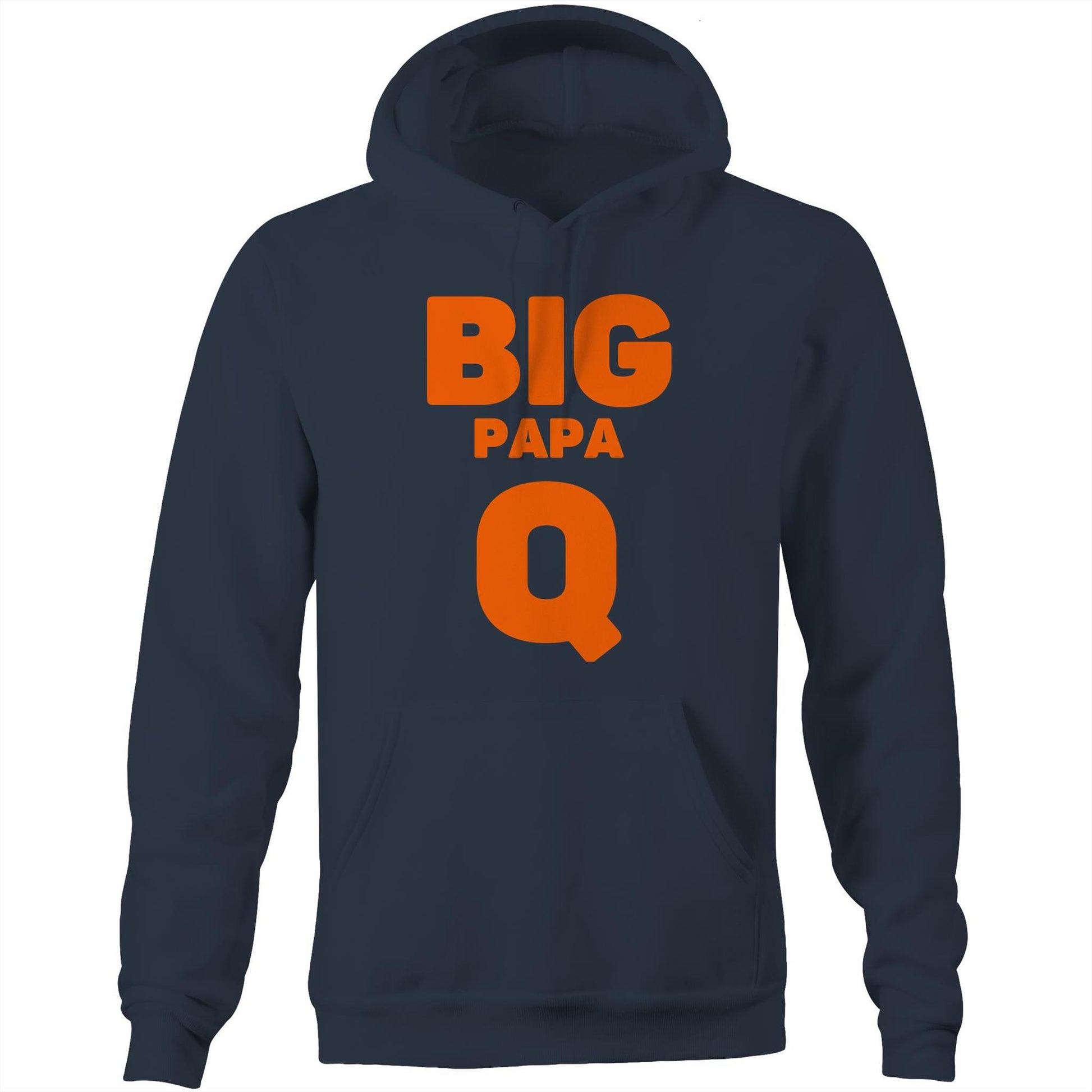 "Big Papa Q" Pocket Hoodie Sweatshirt Pullover with Kangaroo Pocket Father's Day Gift for Dad - Da Boss Mango AU - Navy