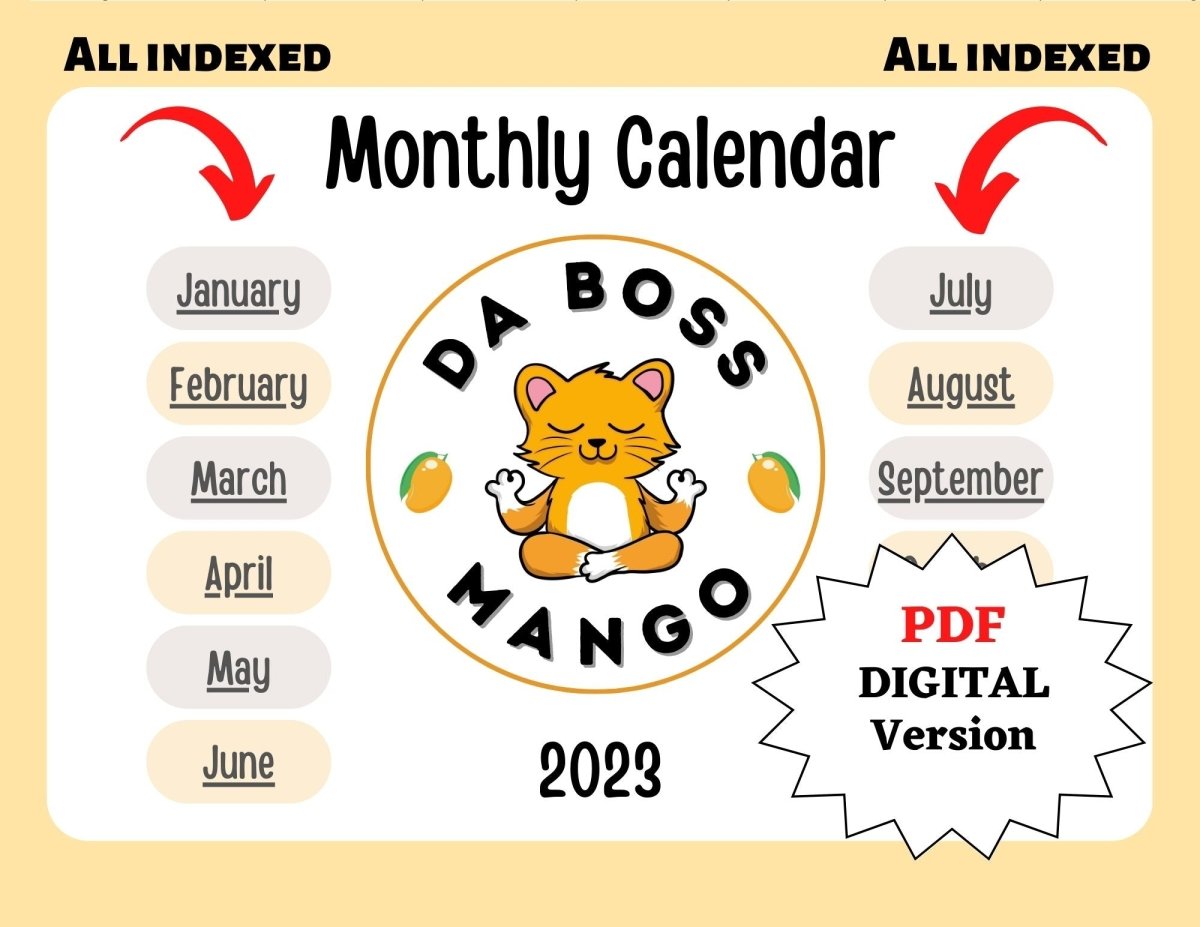 Da Boss Mango Digital & Printable 2023 Monthly Calendar for kids (PDF file downloads) - Da Boss Mango AU -