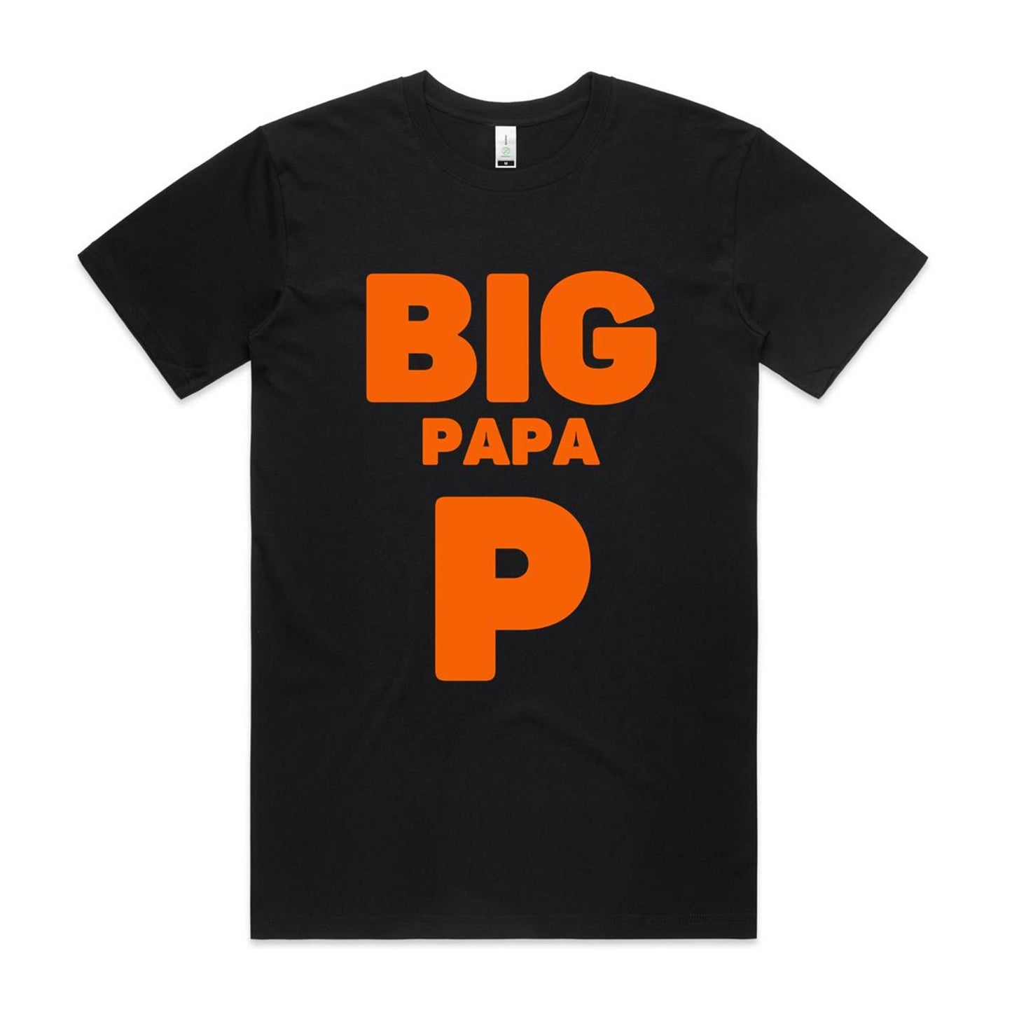 "Big Papa P" Men's GOTS Certified Organic Cotton T-Shirt, Father's Day Birthday Gift for Dad- Da Boss Mango AU - Black