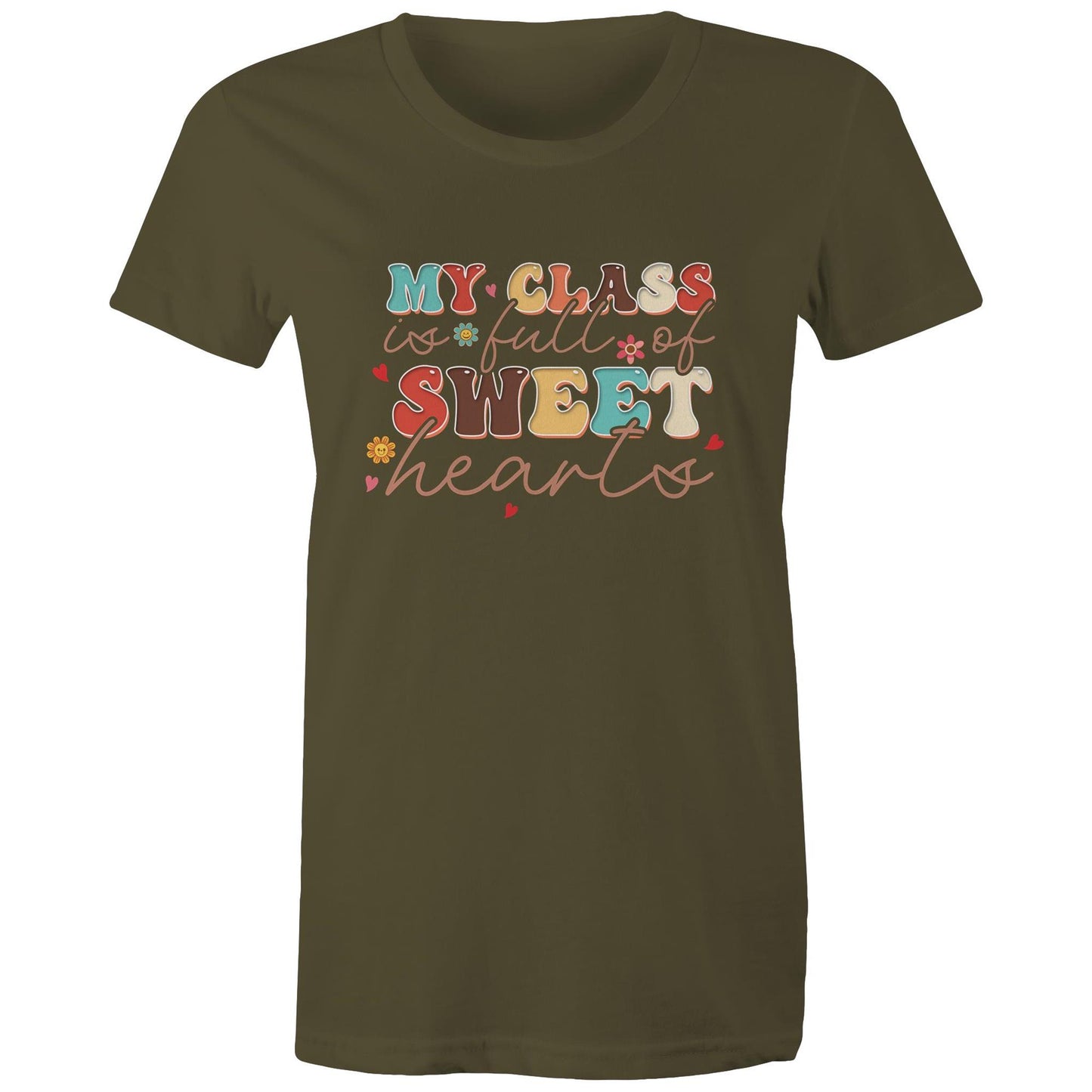 My Class is Full of Sweet-Heart Women's Cotton T-Shirt Gift for Teachers - Da Boss Mango AU - Army Green