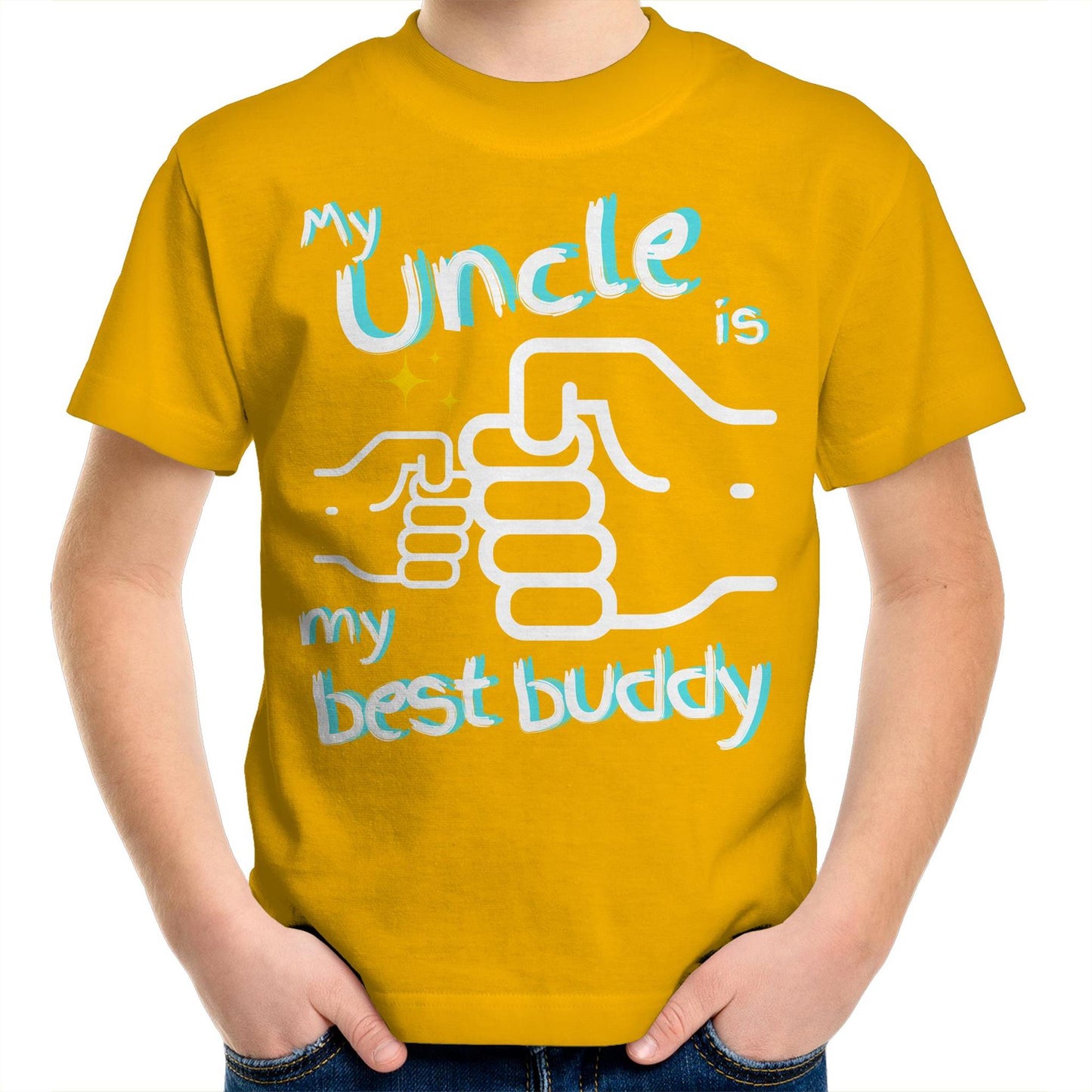 My Uncle is My Best Buddy Kids Youth Crew Cotton T-Shirt - Size 2, 4, 6, 8, 10, 12, 14 - Da Boss Mango AU - Gold