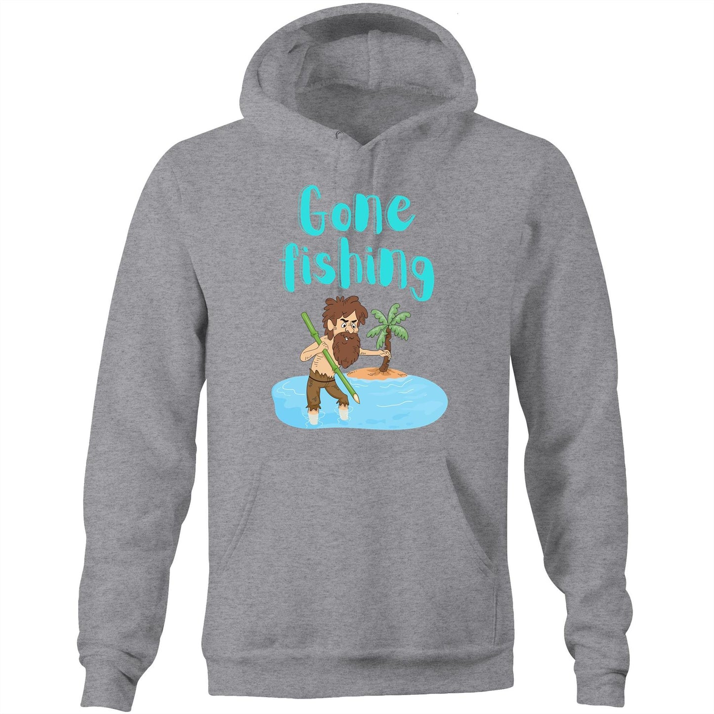 "Gone Fishing" Unisex Pocket Hoodie Sweatshirt - Funny Pullover for Men and Women - Da Boss Mango AU - Grey Marle