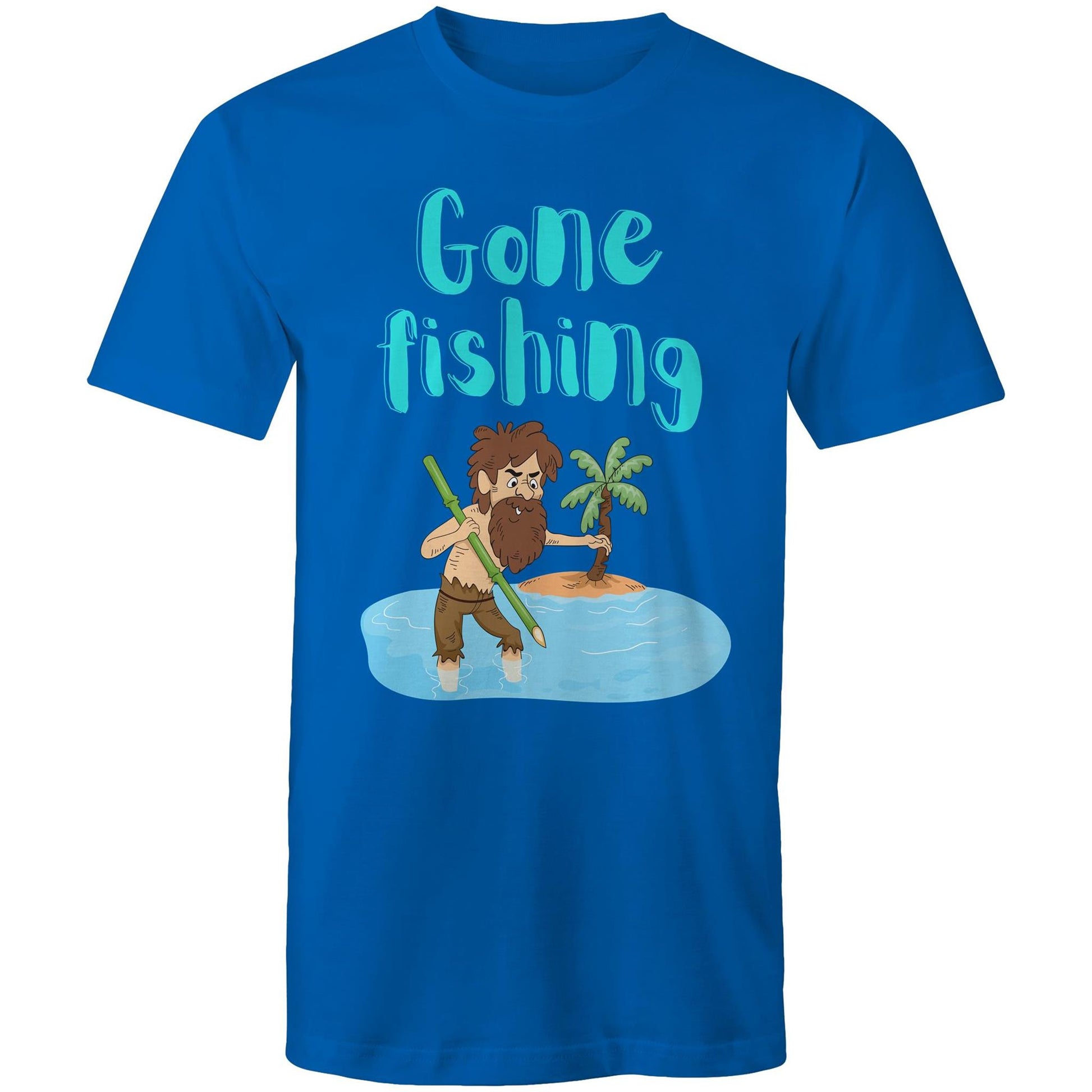 Gone Fishing Men's Cotton T-Shirt - Plus Size S, M, L, XL, 2XL, 3XL, 4XL, 5XL - Da Boss Mango AU - Bright Royal Blue