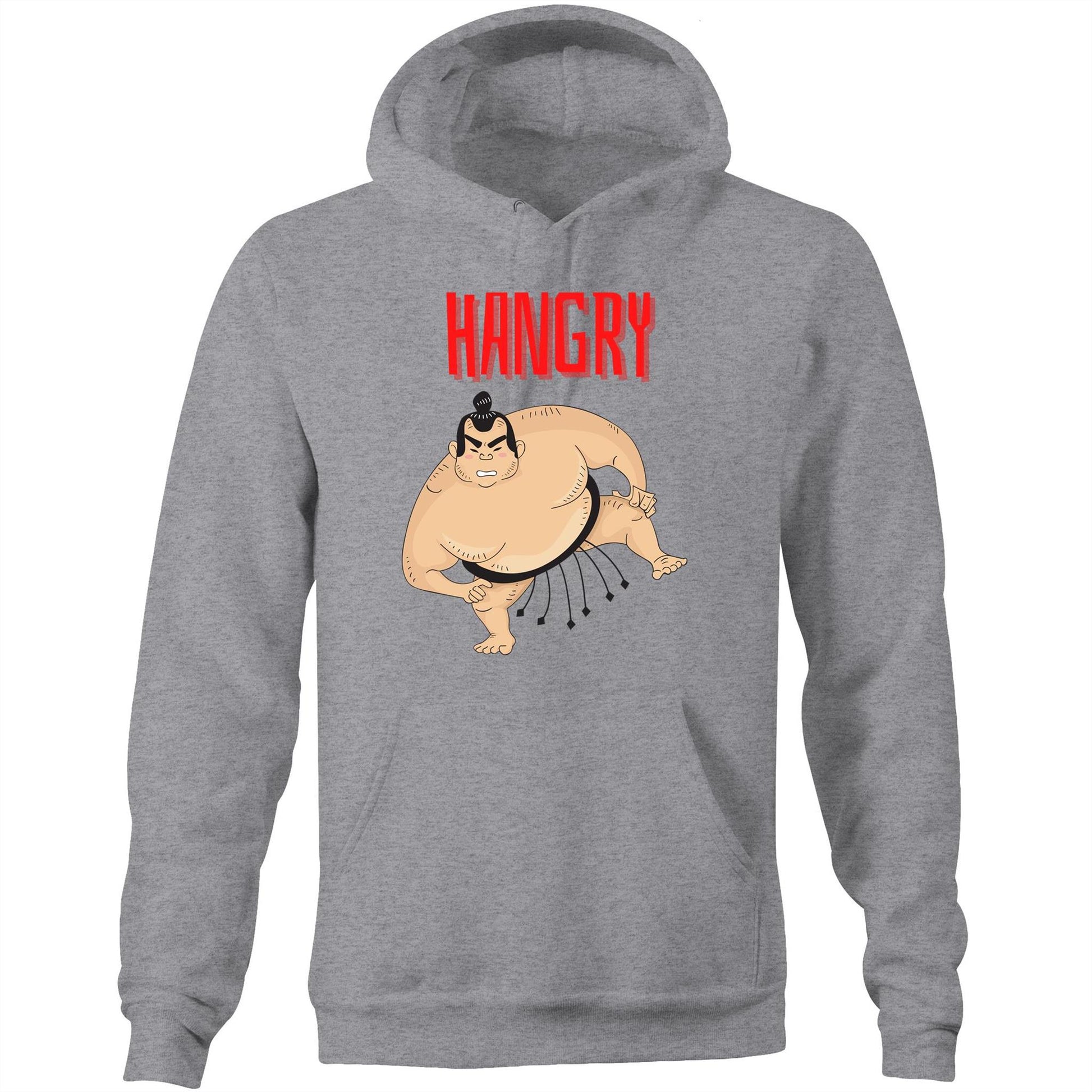 "Hangry" Funny Unisex Pocket Hoodie Sweatshirt Pullover for Men and Women - Da Boss Mango AU - Grey Marle