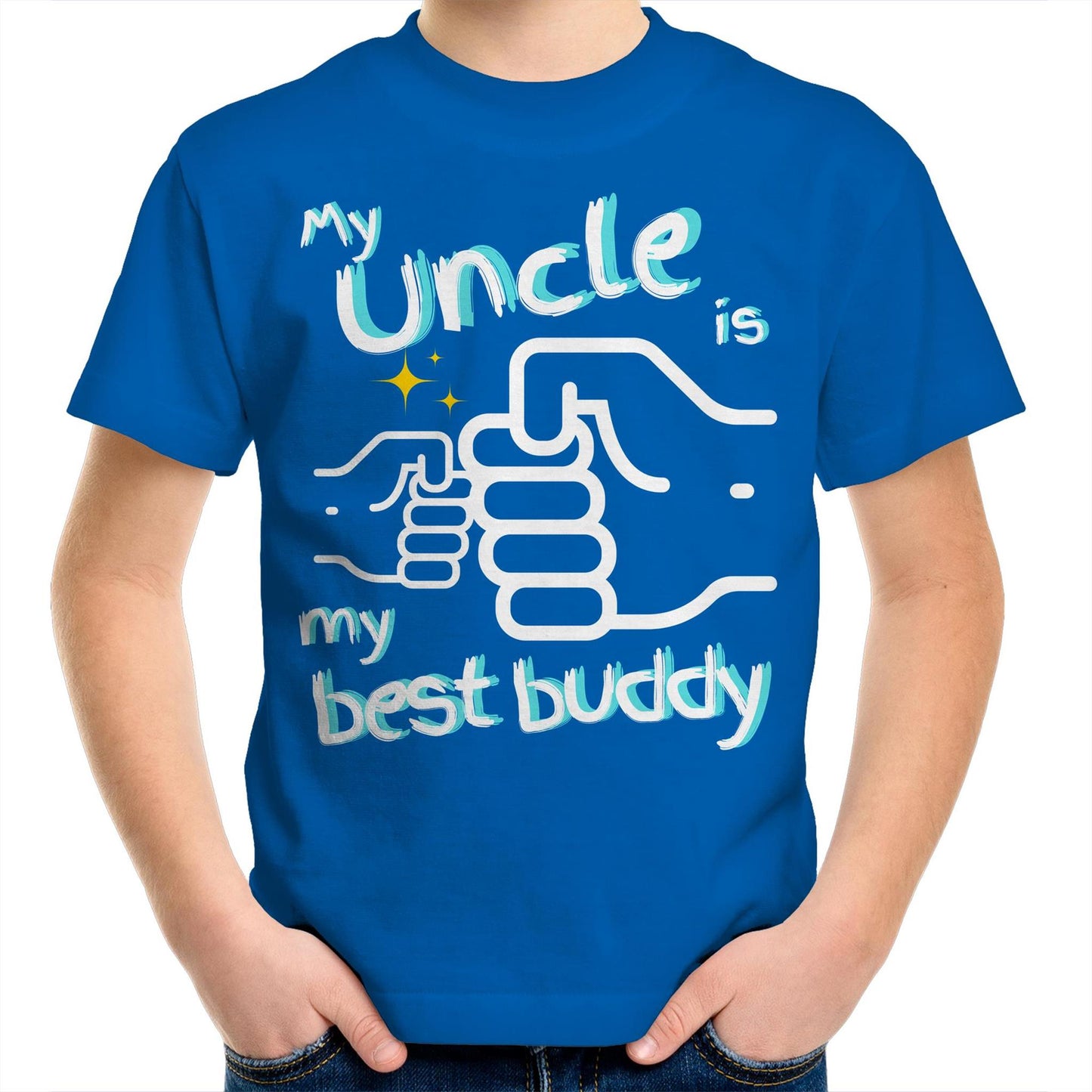 My Uncle is My Best Buddy Kids Youth Crew Cotton T-Shirt - Size 2, 4, 6, 8, 10, 12, 14 - Da Boss Mango AU - Bright Royal Blue