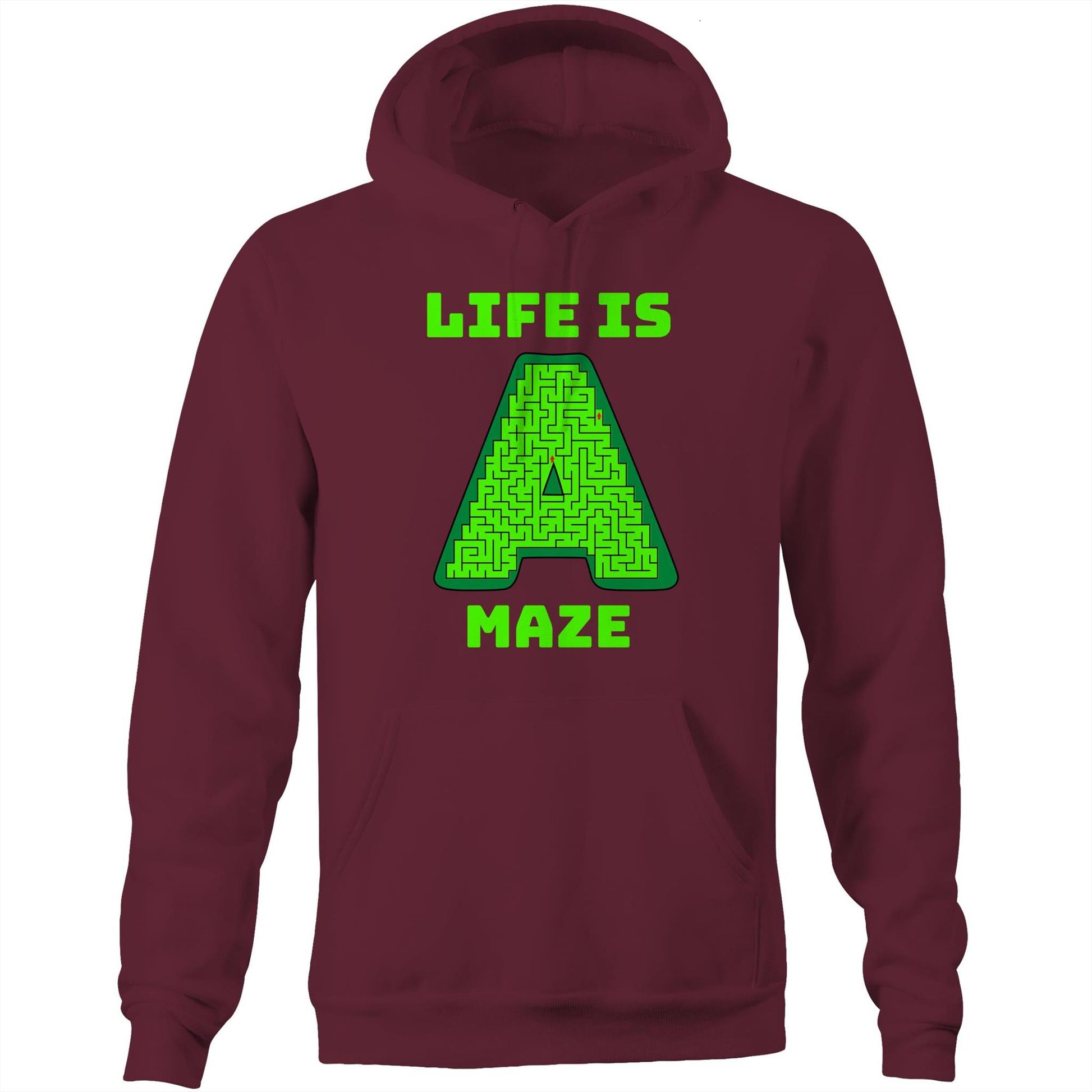 "Life is A Maze" Unique Unisex Pocket Hoodie Sweatshirt Pullover for Men and Women - Da Boss Mango AU - Burgundy Maroon