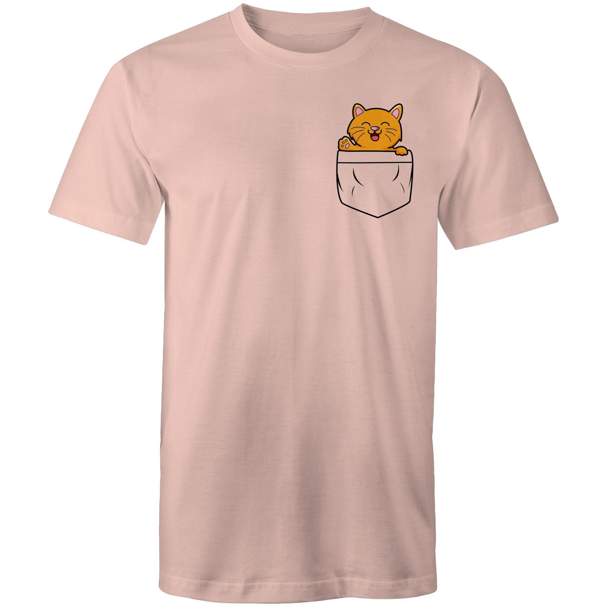 Kitten Mini Mango in a Pocket Men's Cotton T-Shirt - Da Boss Mango AU - Pale Pink