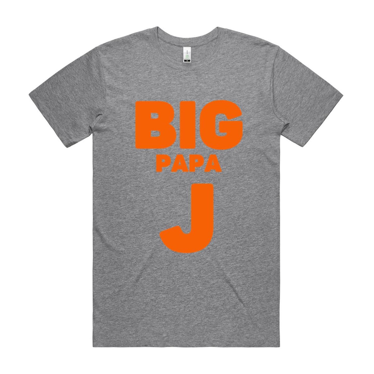 "Big Papa J" Men's GOTS Certified Organic Cotton T-Shirt, Father's Day Birthday Gift for Dad- Da Boss Mango AU - Grey Marle