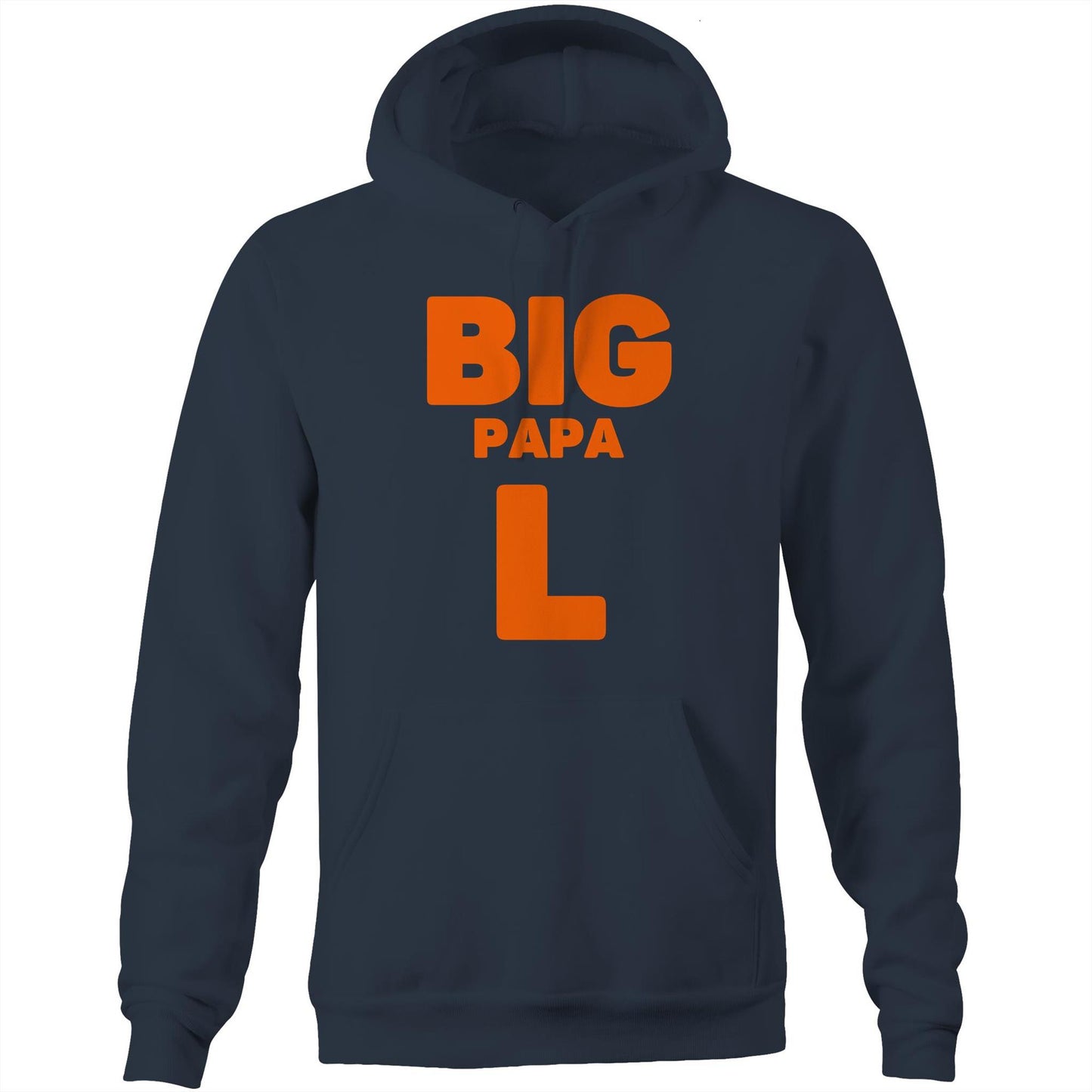 "Big Papa L" Pocket Hoodie Sweatshirt Pullover with Kangaroo Pocket Father's Day Gift for Dad - Da Boss Mango AU - Navy