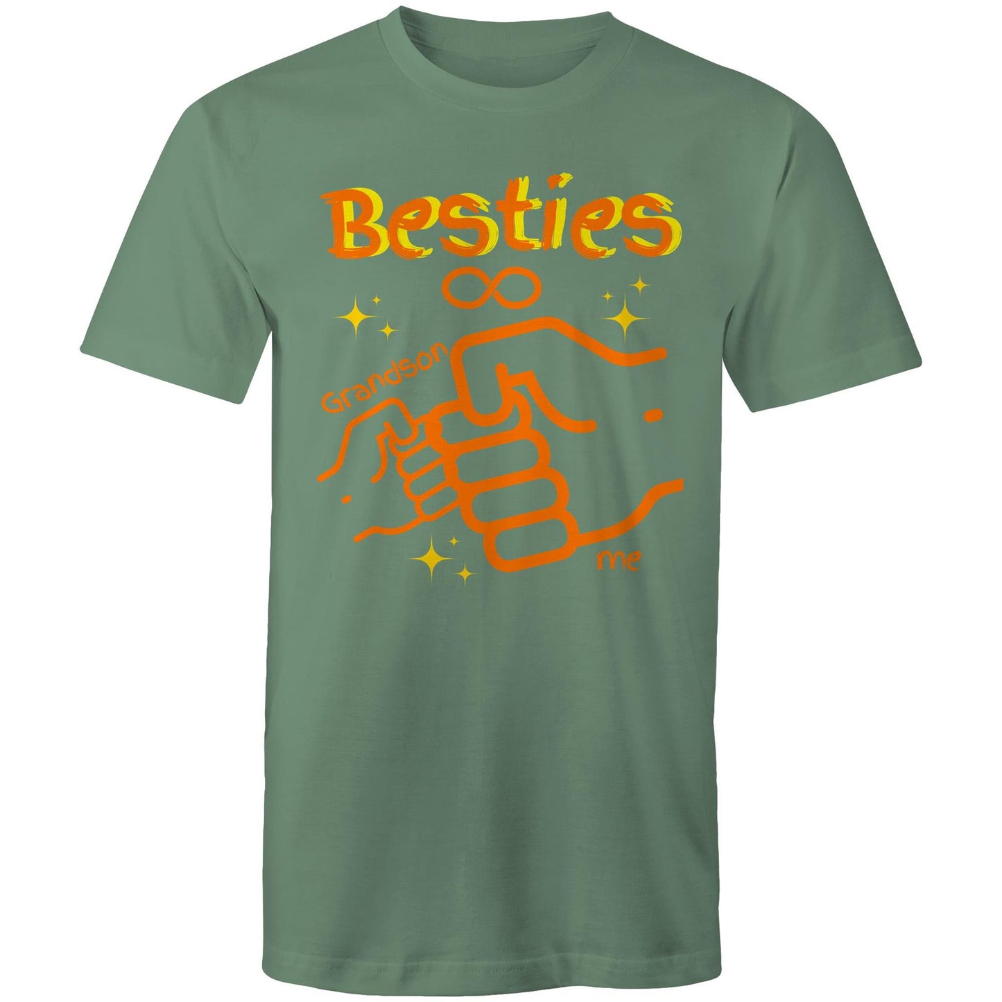 "Besties Me & Grandson" Men's Cotton T-Shirt - Gift for Grandpa Match with Grandson - Da Boss Mango AU - Sage Green