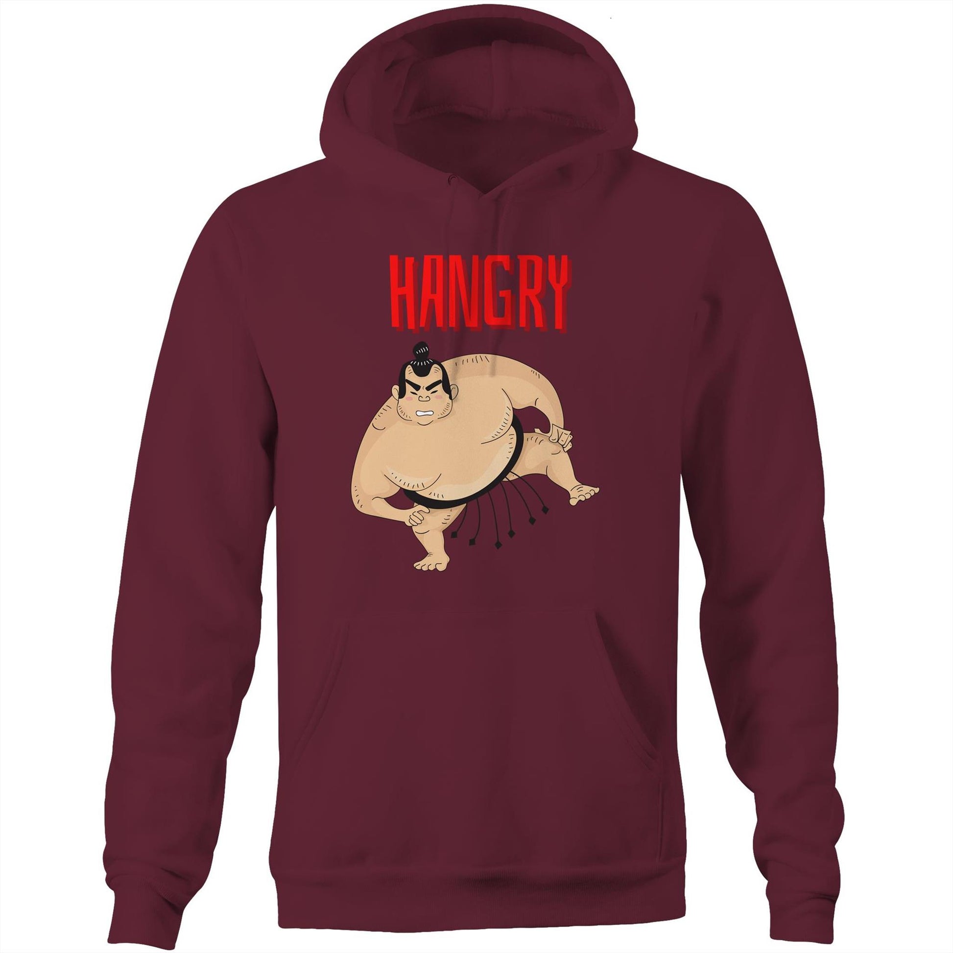 "Hangry" Funny Unisex Pocket Hoodie Sweatshirt Pullover for Men and Women - Da Boss Mango AU - Burgundy Maroon