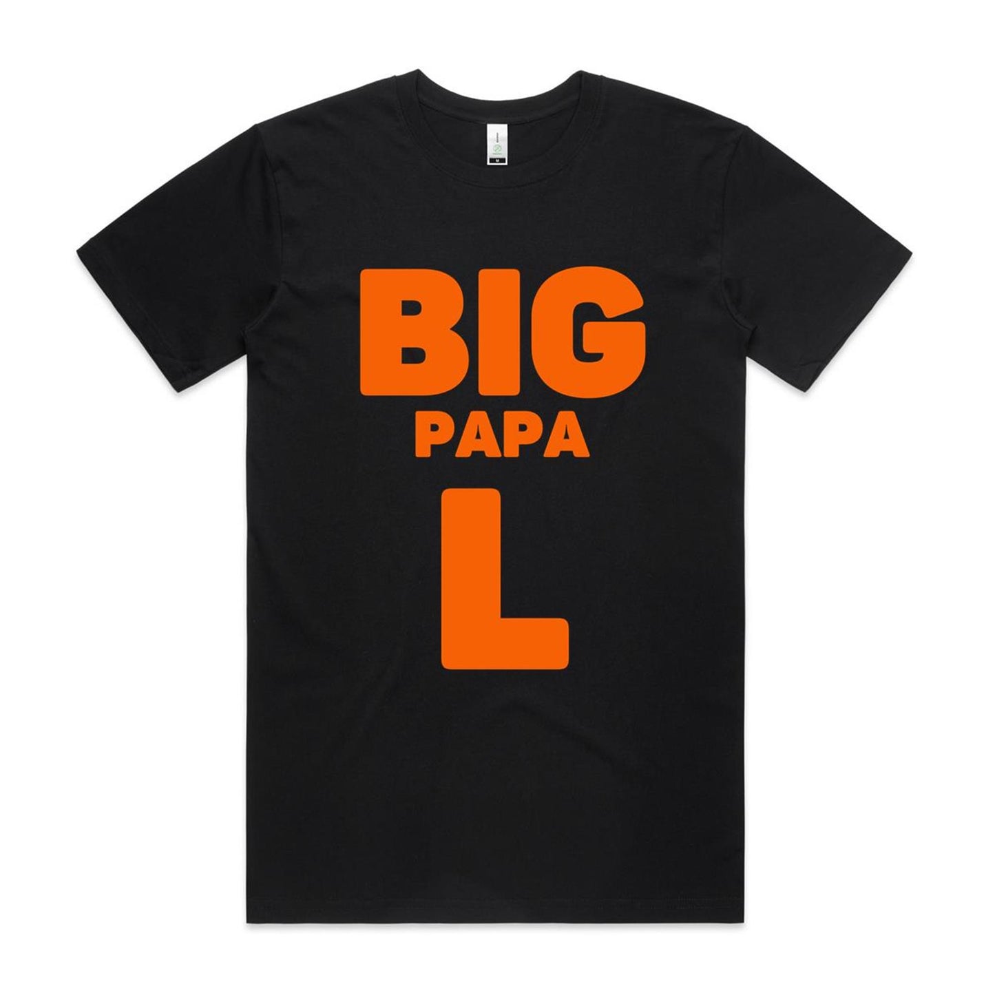 "Big Papa L" Men's GOTS Certified Organic Cotton T-Shirt, Father's Day Birthday Gift for Dad- Da Boss Mango AU - Black