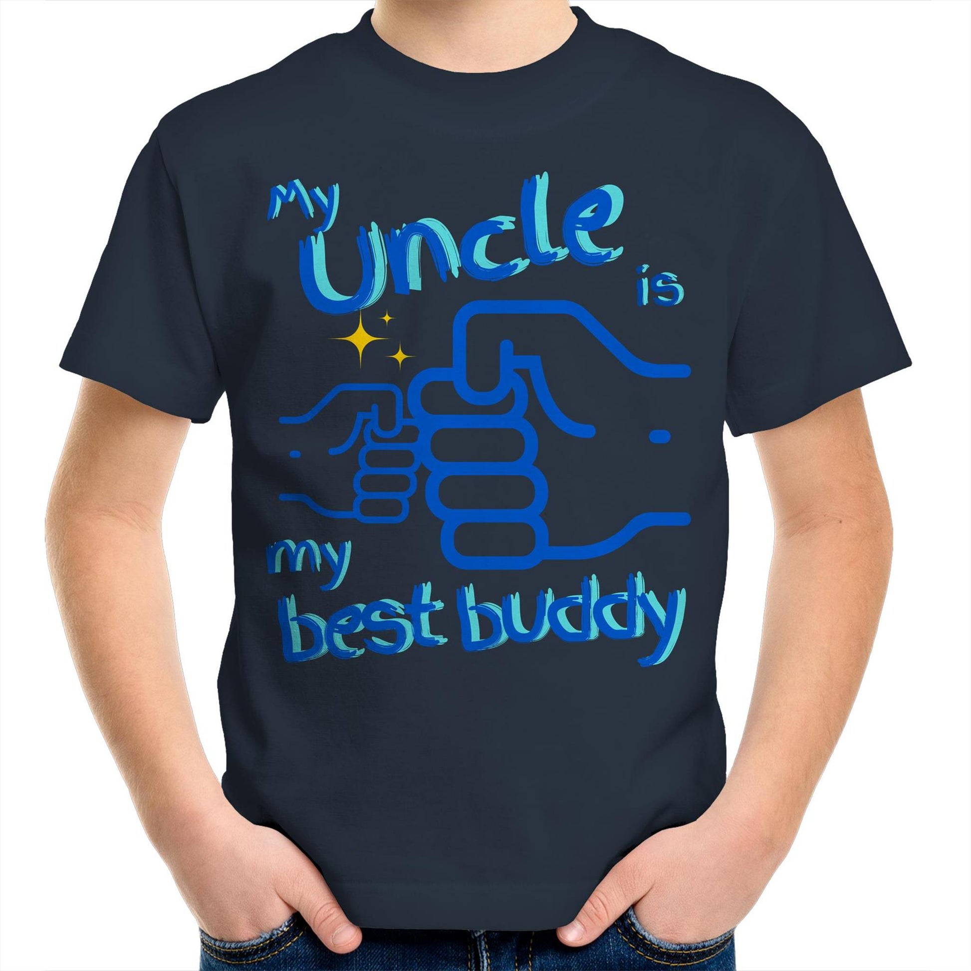 My Uncle is My Best Buddy Kids Youth Crew Cotton T-Shirt - Size 2, 4, 6, 8, 10, 12, 14 - Da Boss Mango AU - Navy