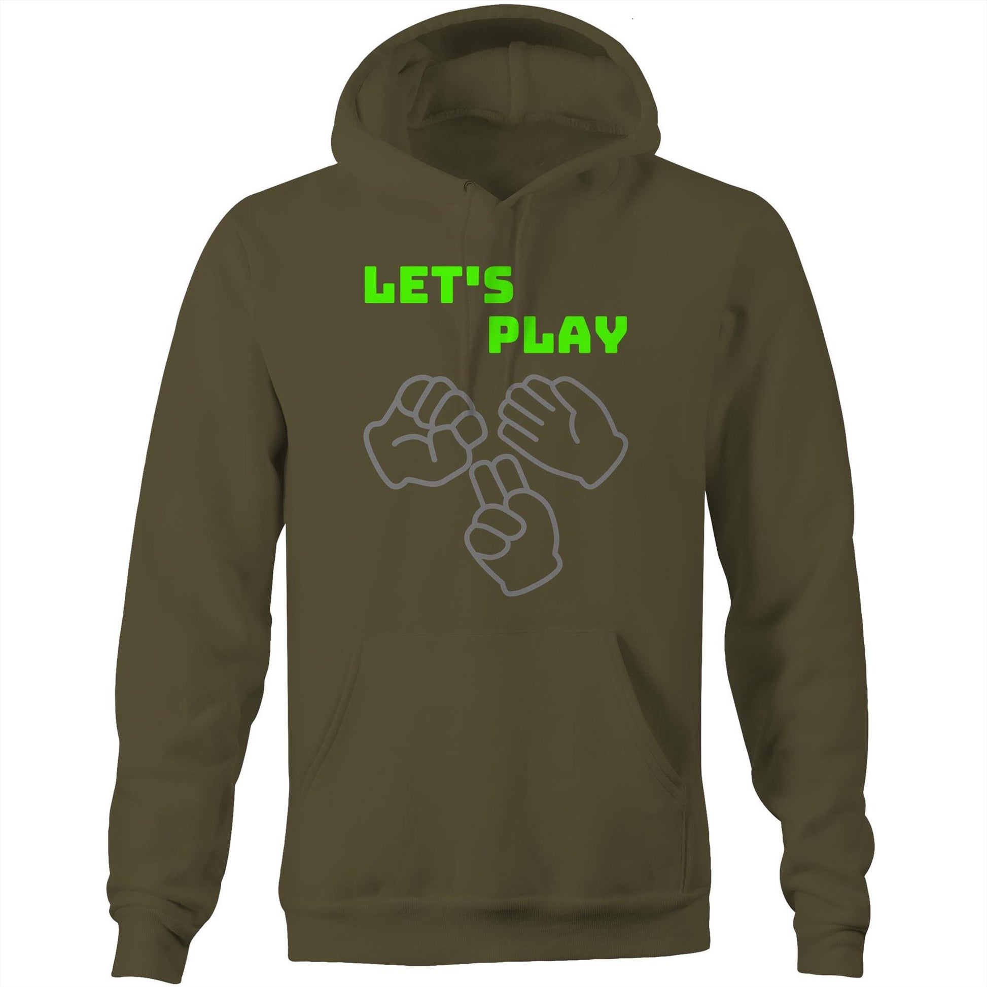 "Let's Play Rock Paper Scissors" Unisex Pocket Hoodie Sweatshirt Pullover for Men and Women - Da Boss Mango AU - Army Green