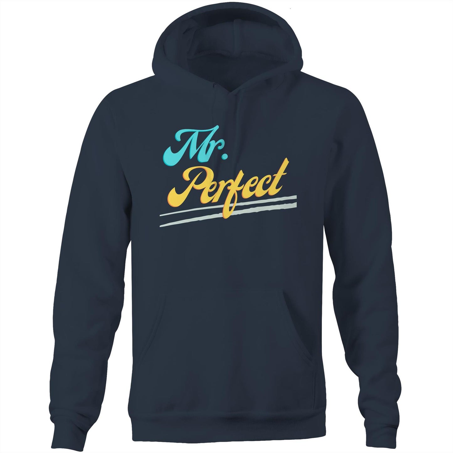 "Mr. Perfect" Pocket Hoodie Sweatshirt Pullover Gift for Husband, Dad, Boyfriend - Da Boss Mango AU - Navy