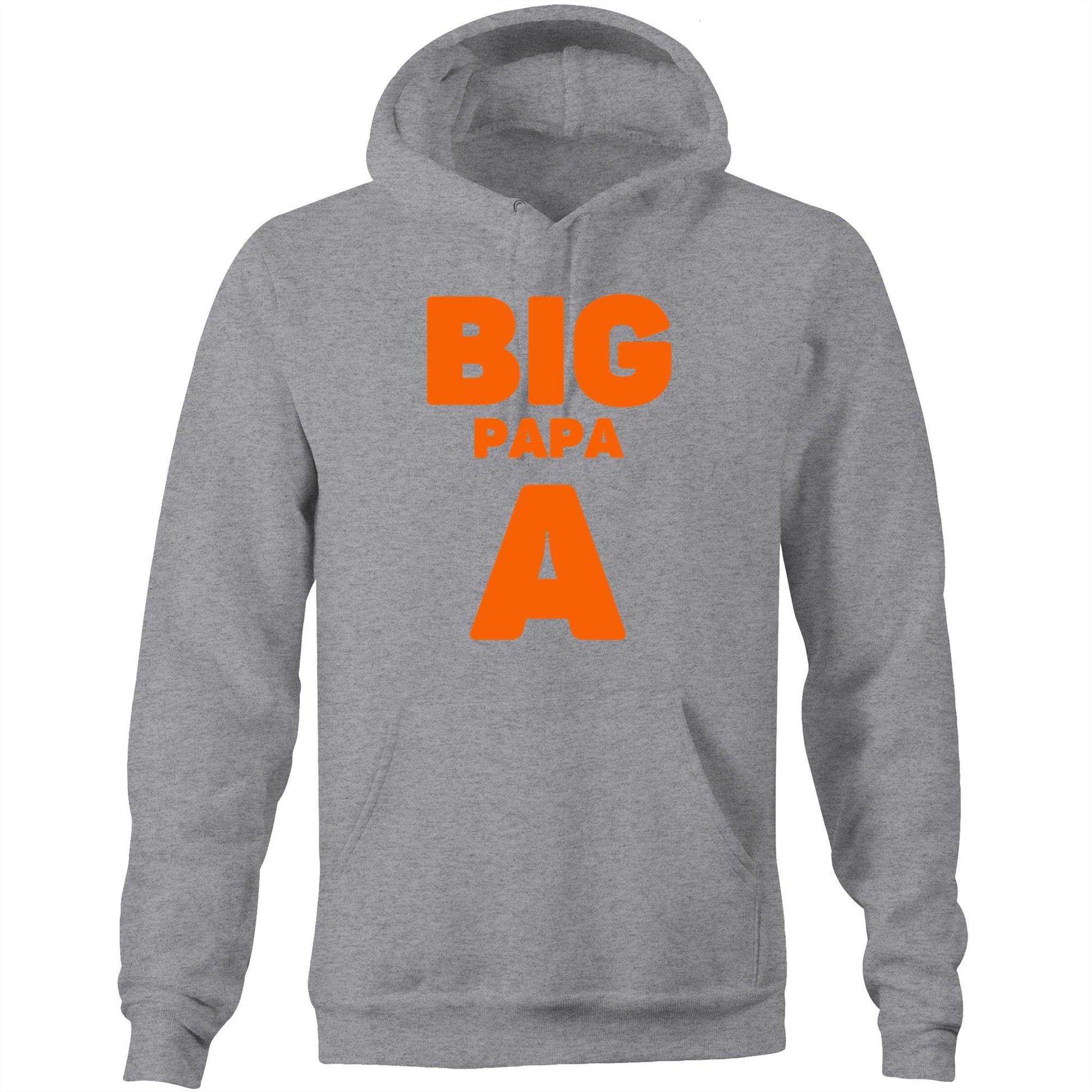 "Big Papa A" Pocket Hoodie Sweatshirt Pullover with Kangaroo Pocket Father's Day Gift - Da Boss Mango AU - Grey Marle