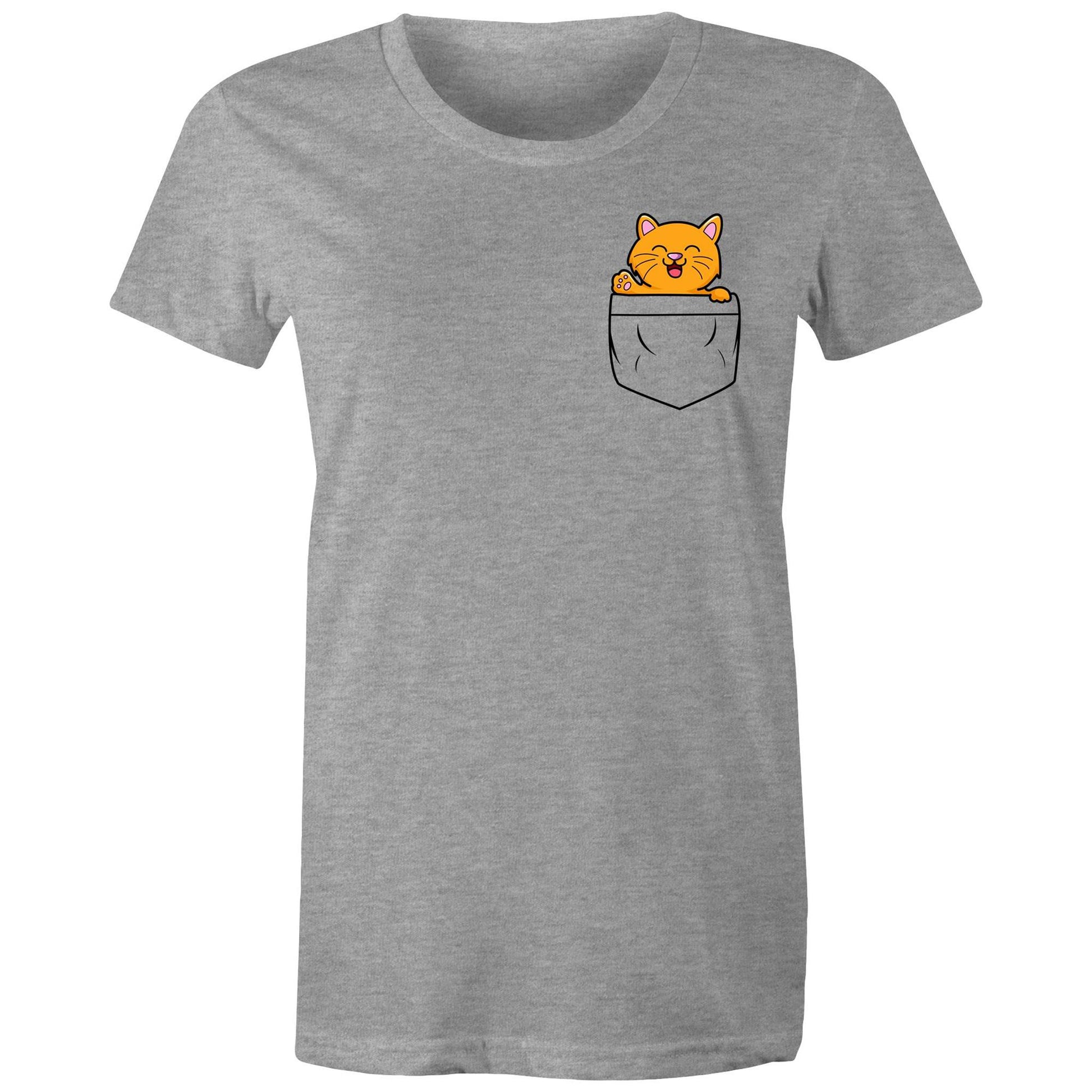 Mini Mango in a Pocket Women's T-Shirt for Cat Kitten Lovers- Da Boss Mango AU - Grey Marle