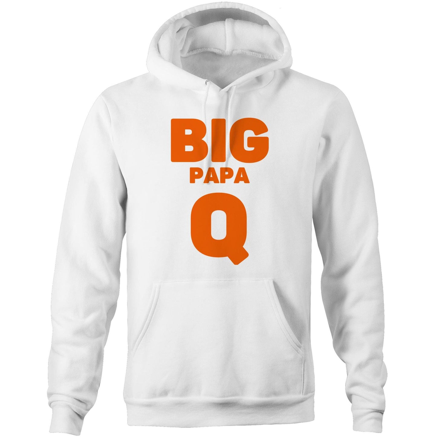 "Big Papa Q" Pocket Hoodie Sweatshirt Pullover with Kangaroo Pocket Father's Day Gift for Dad - Da Boss Mango AU - White