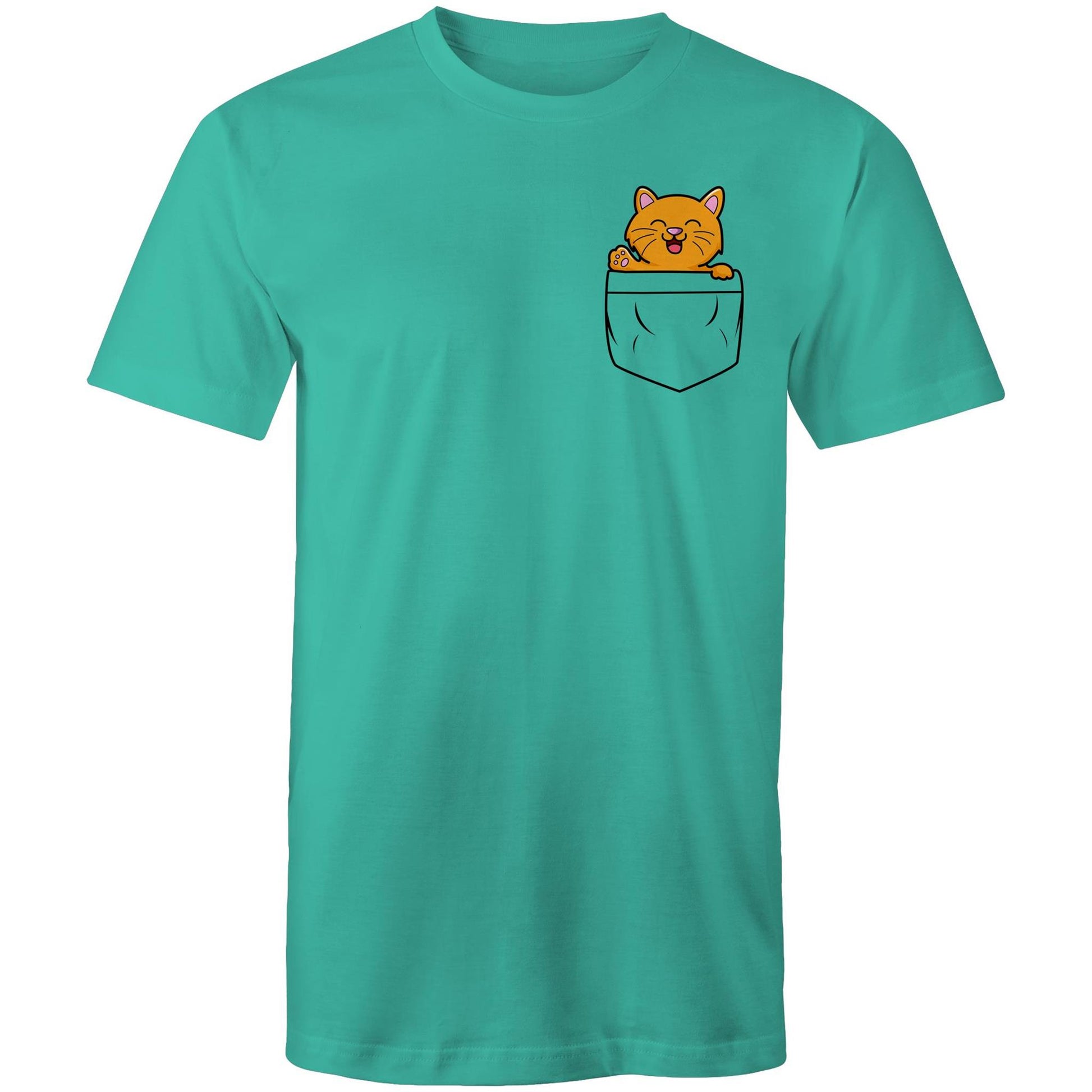 Kitten Mini Mango in a Pocket Men's Cotton T-Shirt - Da Boss Mango AU - Teal