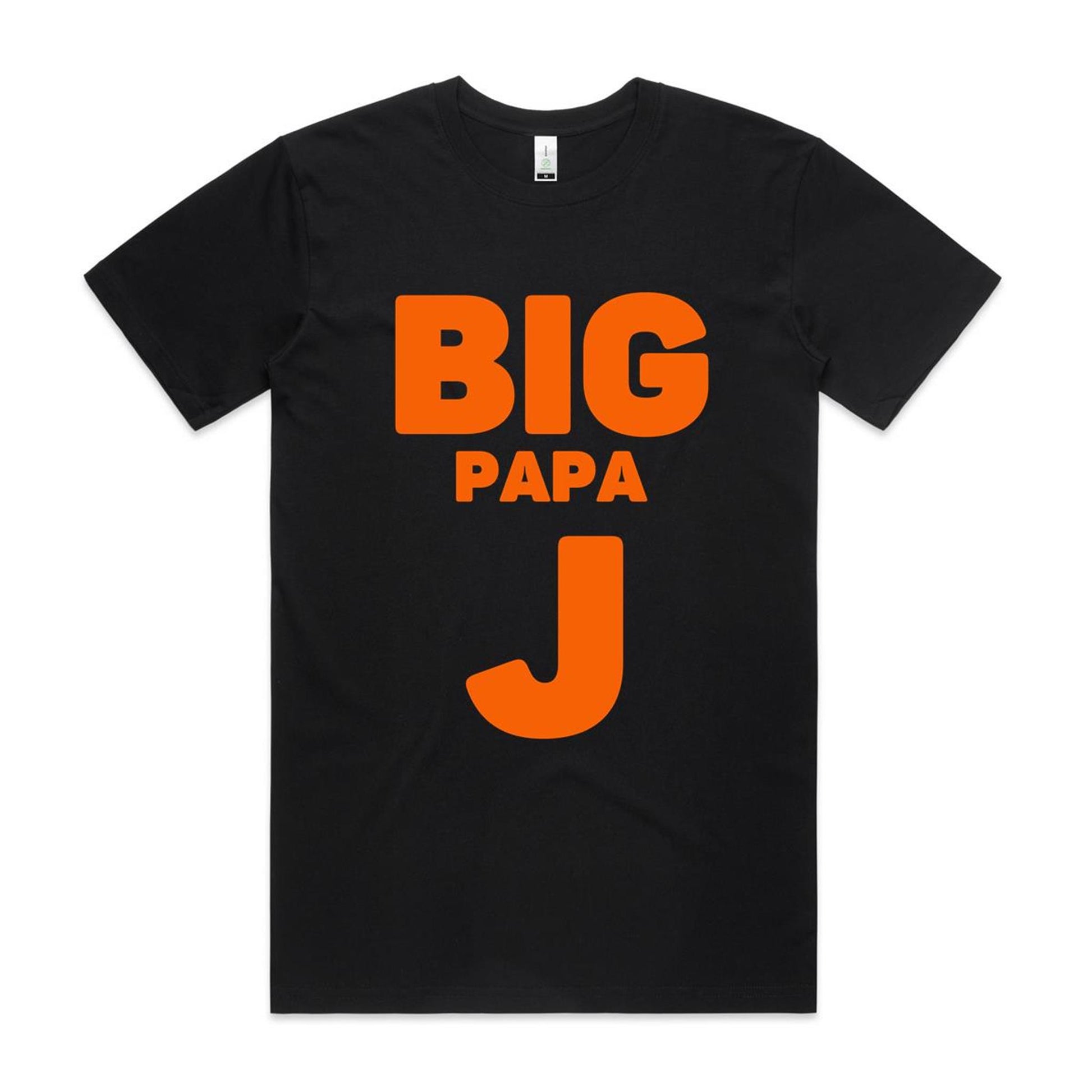 "Big Papa J" Men's GOTS Certified Organic Cotton T-Shirt, Father's Day Birthday Gift for Dad- Da Boss Mango AU - Black