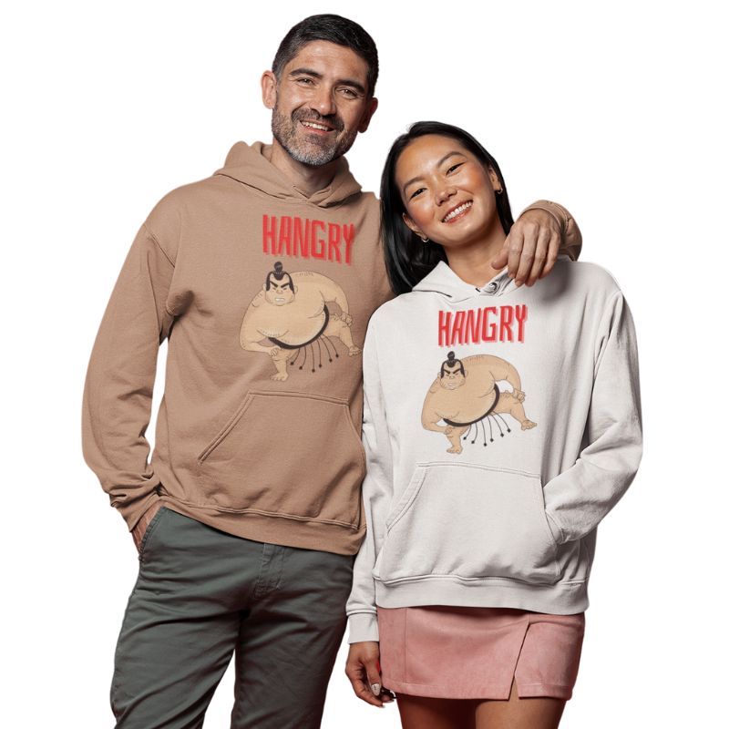 "Hangry" Funny Unisex Pocket Hoodie Sweatshirt Pullover for Men and Women - Da Boss Mango AU - Wear it together.