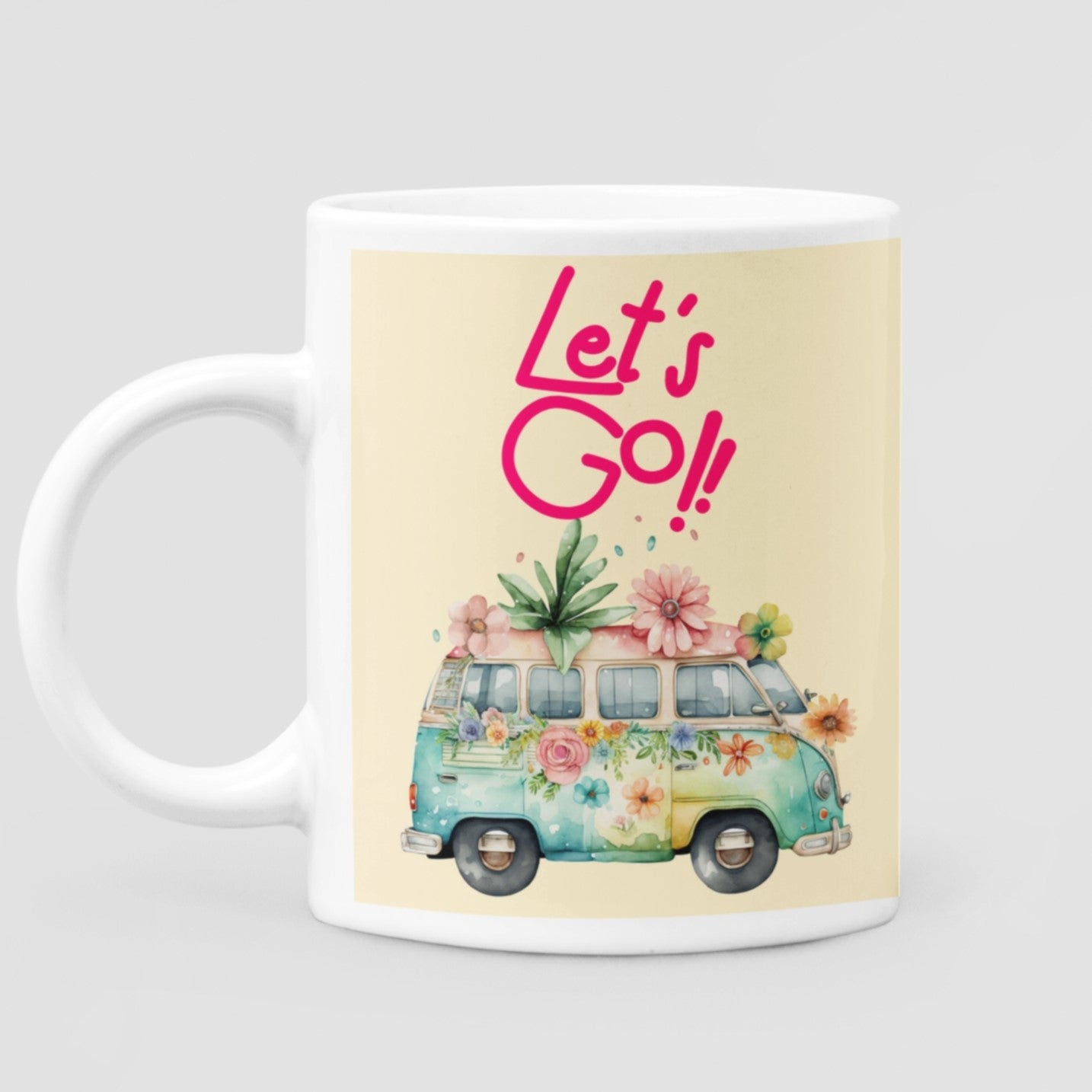 Let's Go Retro Camping Car Happy Good Vibes 11 oz Premium Dishwasher Safe Ceramic Mug - Da Boss Mango AU -