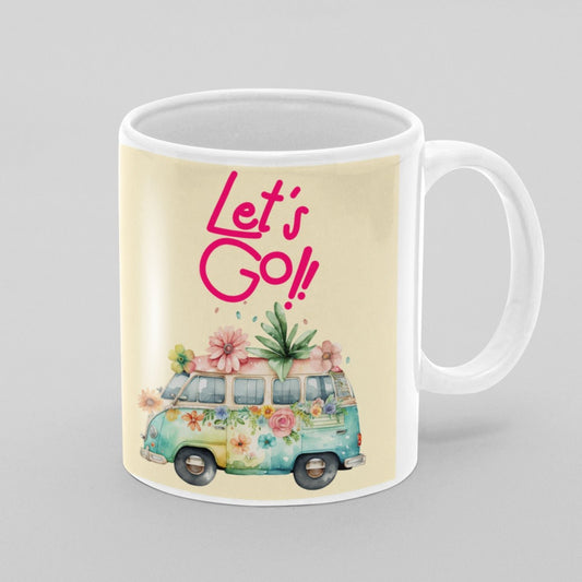 Let's Go Retro Camping Car Happy Good Vibes 11 oz Premium Dishwasher Safe Ceramic Mug - Da Boss Mango AU -