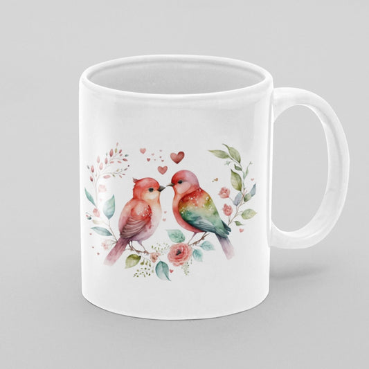 Love Birds Watercolour 11 oz Premium White Dishwasher Safe Ceramic Mug - Da Boss Mango AU -