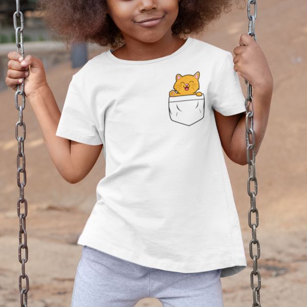 Mini Mango in a Pocket Kids Youth Crew T-Shirt - Size 2, 4, 6, 8, 10, 12, 14 - Da Boss Mango AU - White