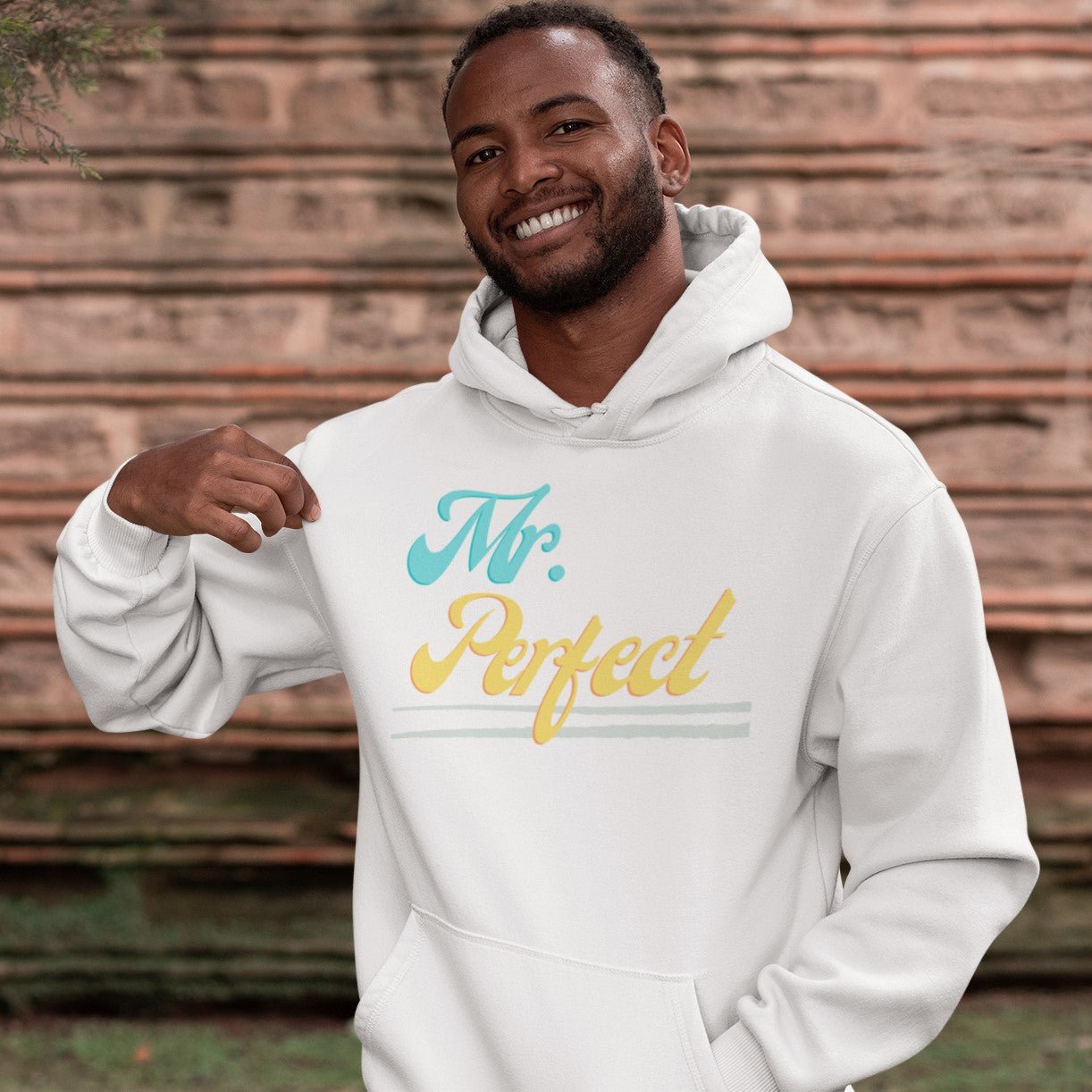 "Mr. Perfect" Pocket Hoodie Sweatshirt Pullover Gift for Husband, Dad, Boyfriend - Da Boss Mango AU - White