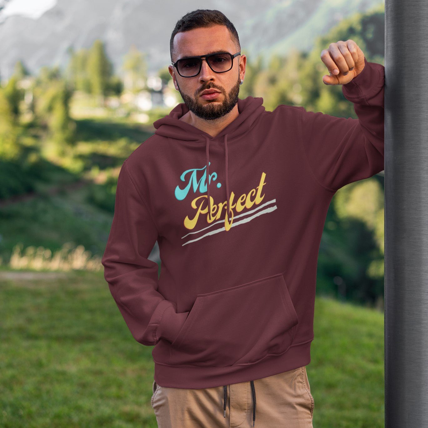 "Mr. Perfect" Pocket Hoodie Sweatshirt Pullover Gift for Husband, Dad, Boyfriend - Da Boss Mango AU - Burgundy Maroon