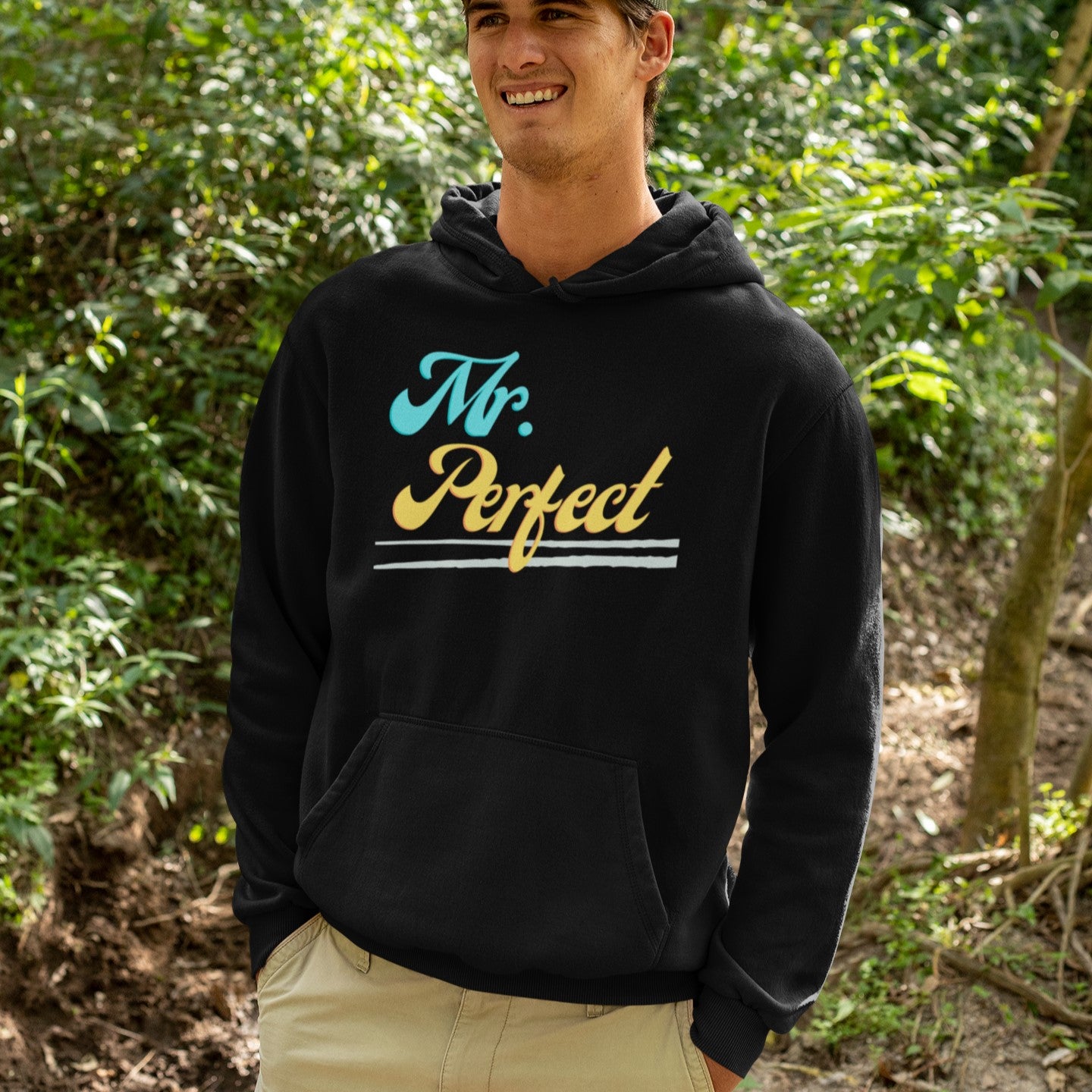 "Mr. Perfect" Pocket Hoodie Sweatshirt Pullover Gift for Husband, Dad, Boyfriend - Da Boss Mango AU - Black