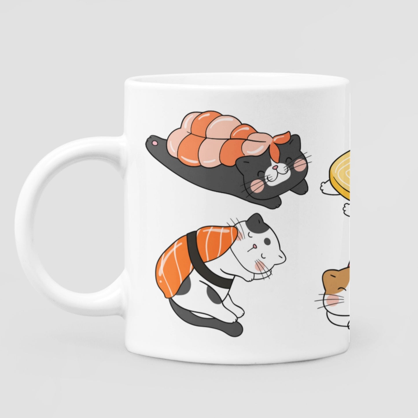 Nigiri Sushi Cats 11 oz Premium White Dishwasher Safe Ceramic Mug for Sushi and Cat Lovers - Da Boss Mango AU -